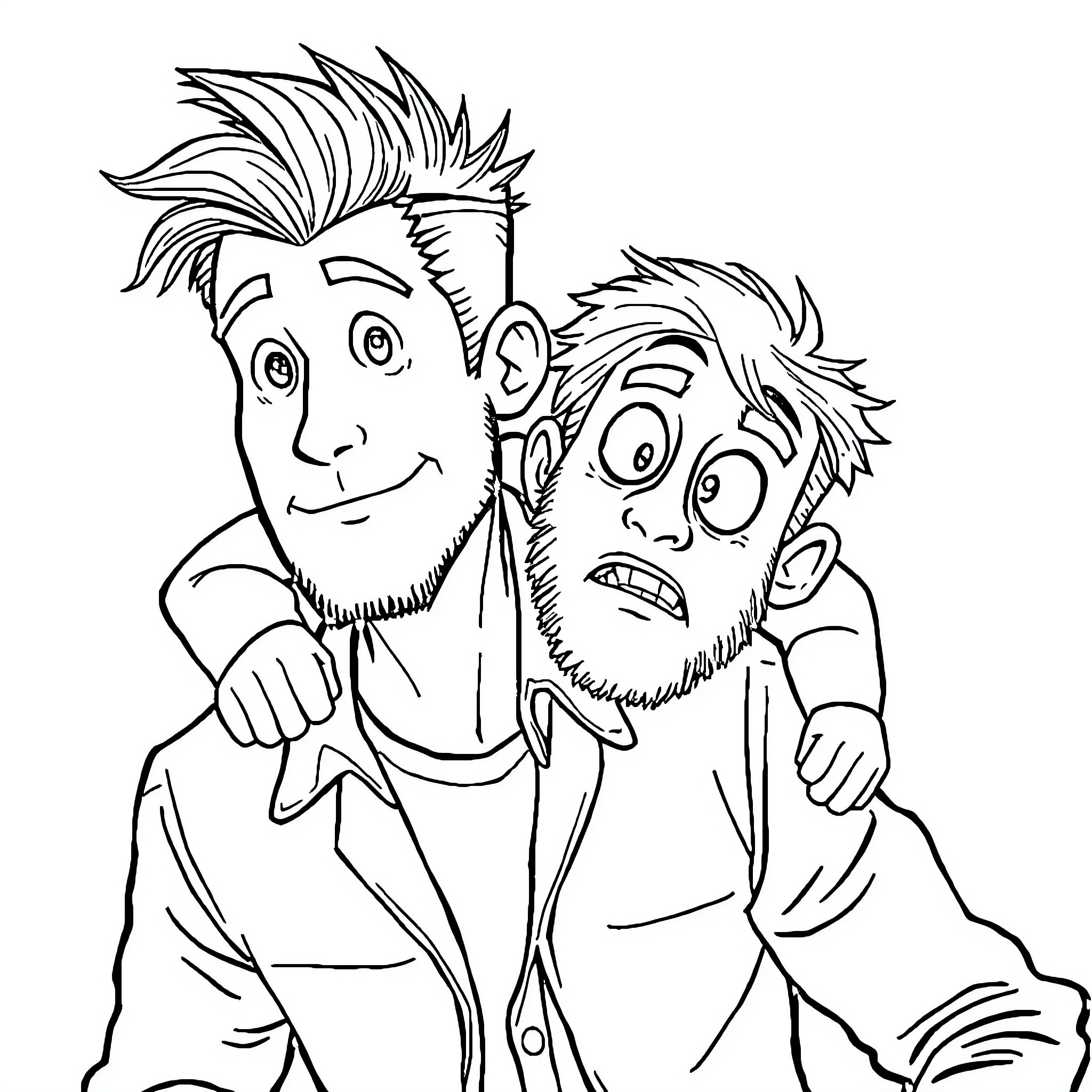 Arne's Animated Companions in Mischief Coloring Page (free black-and-white line drawing printable PDF for all, from beginners to advanced learners, including children, teens, adults, and seniors)