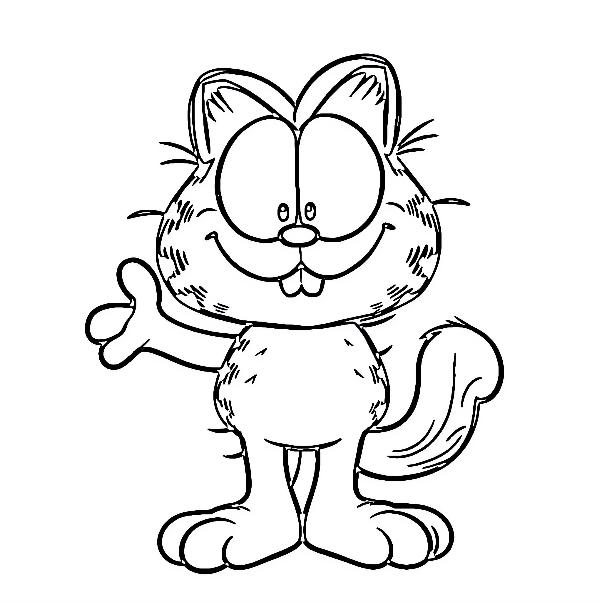 Garfield the Playful Cartoon Cat Coloring Page (free black-and-white line drawing printable PDF for all, from beginners to advanced learners, including children, teens, adults, and seniors)