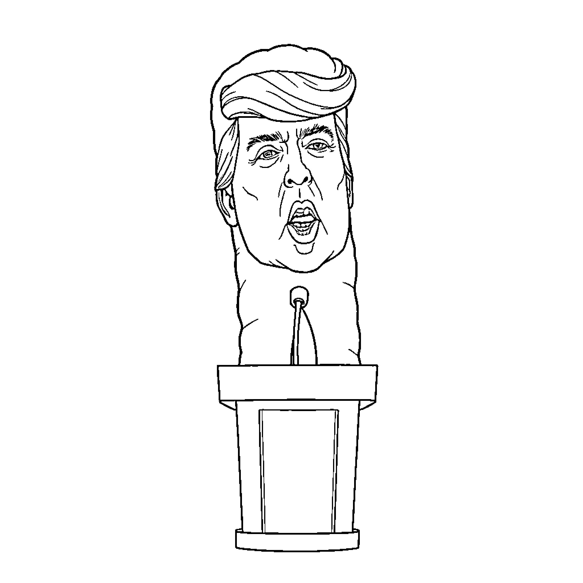 Cheeto giving passionate speech at podium Coloring Page (free black-and-white line drawing printable PDF for all, from beginners to advanced learners, including children, teens, adults, and seniors)