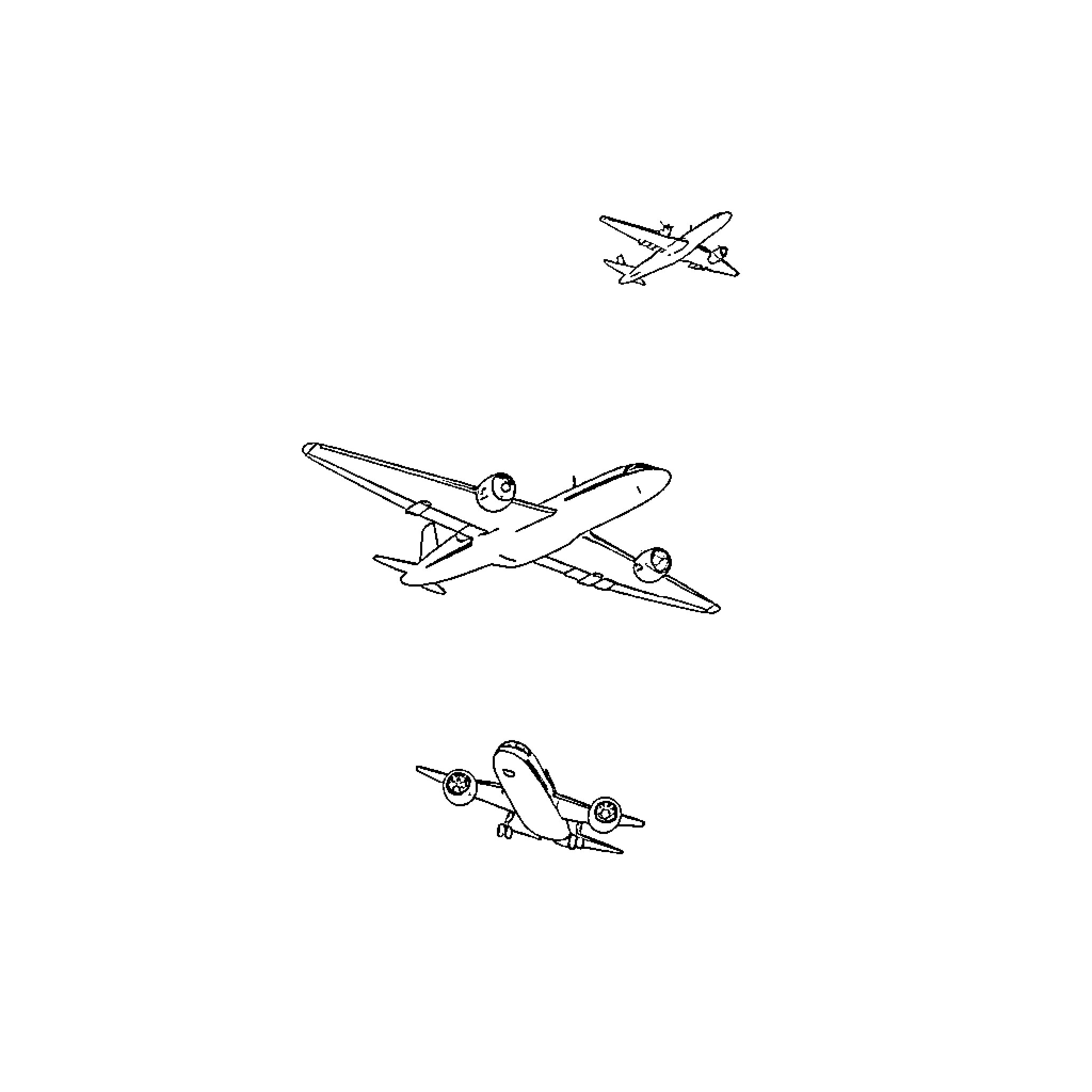 Airplane drawings in simple outline style Coloring Page (free black-and-white line drawing printable PDF for all, from beginners to advanced learners, including children, teens, adults, and seniors)
