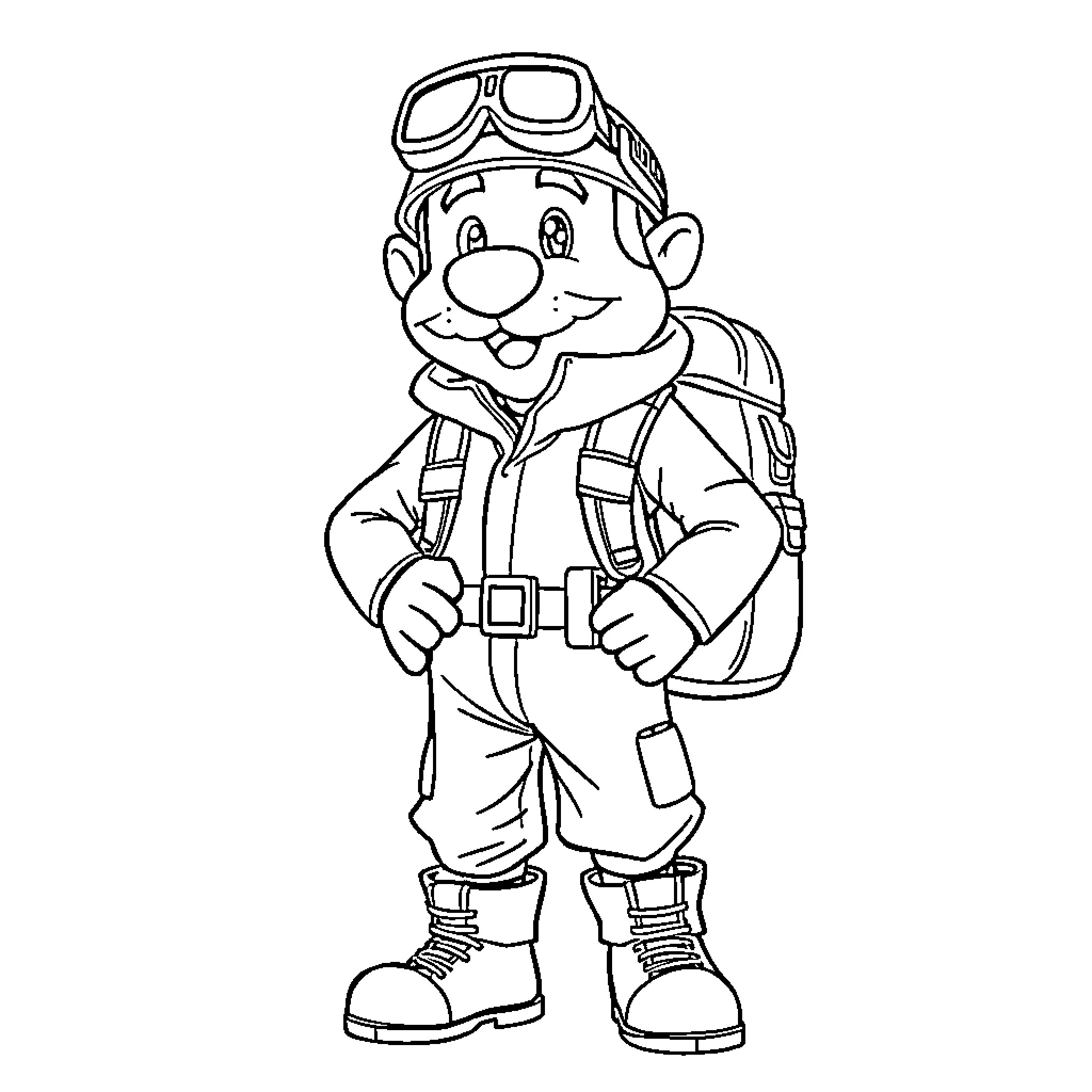 Gustave the Adventurous Explorer Coloring Page (free black-and-white line drawing printable PDF for all, from beginners to advanced learners, including children, teens, adults, and seniors)