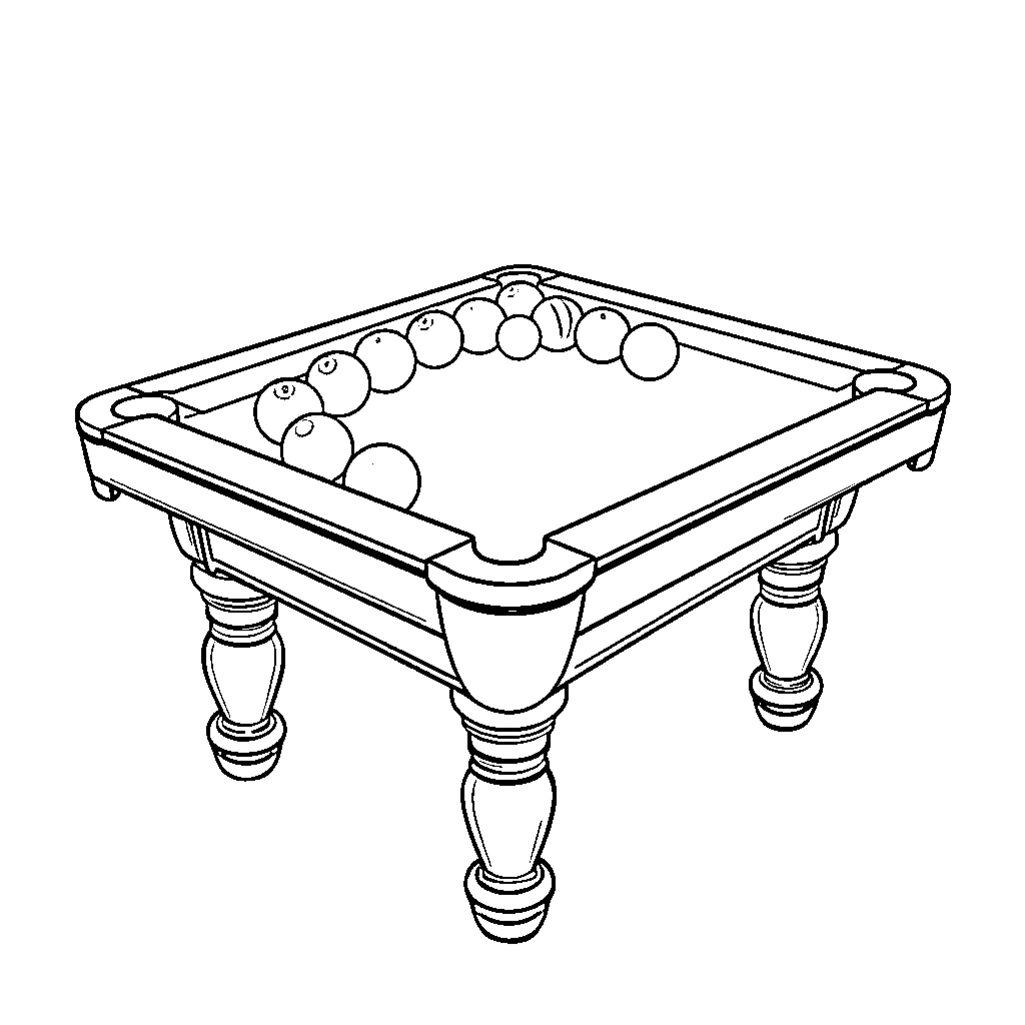 Pool Table with Classic Design Coloring Page (free black-and-white line drawing printable PDF for all, from beginners to advanced learners, including children, teens, adults, and seniors)