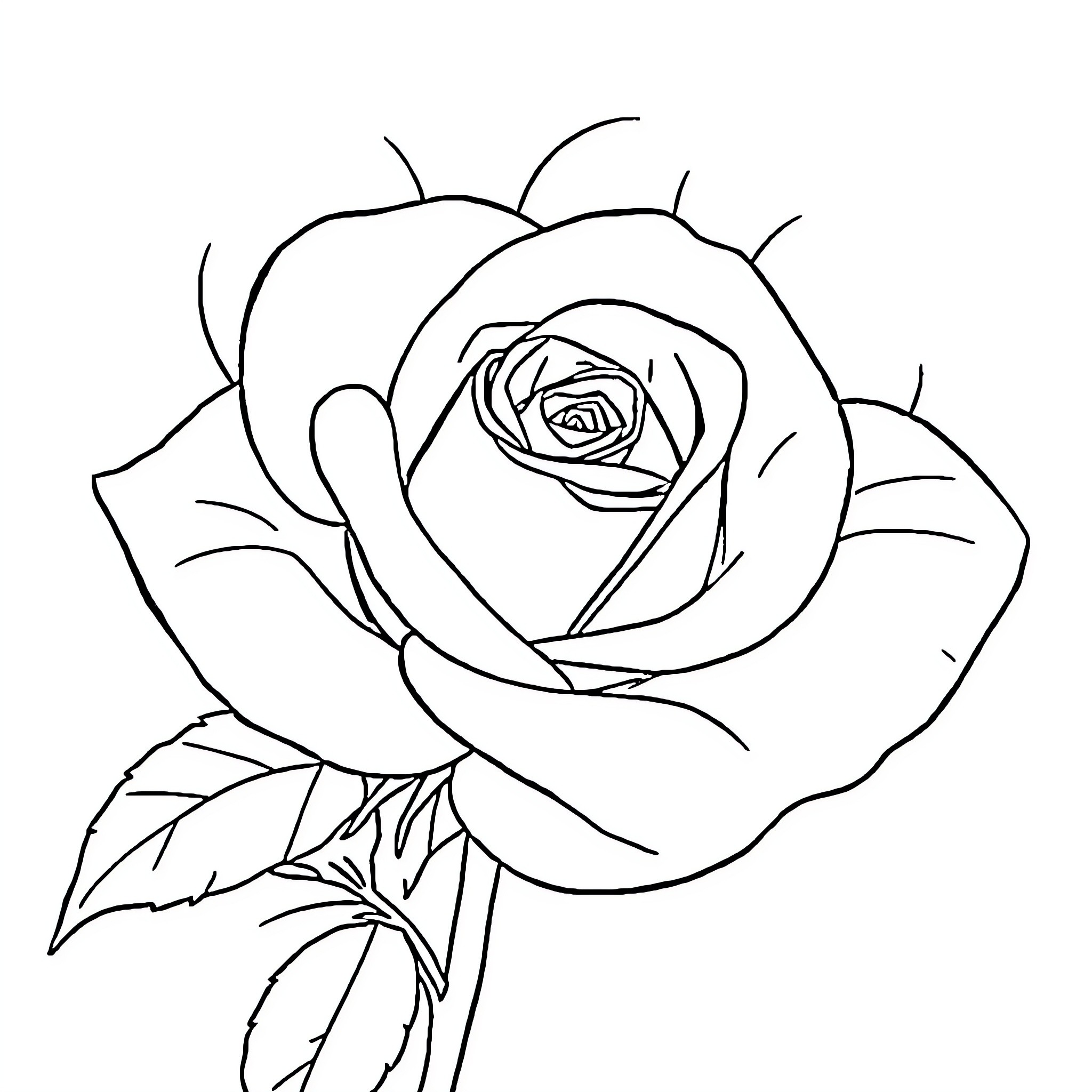 Rose in Delicate Bloom Coloring Page (free black-and-white line drawing printable PDF for all, from beginners to advanced learners, including children, teens, adults, and seniors)