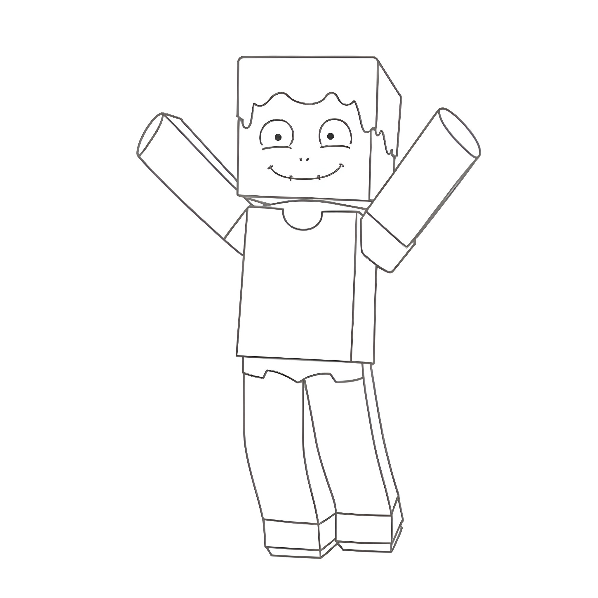 Steve happily posing with arms raised Coloring Page (free black-and-white line drawing printable PDF for all, from beginners to advanced learners, including children, teens, adults, and seniors)