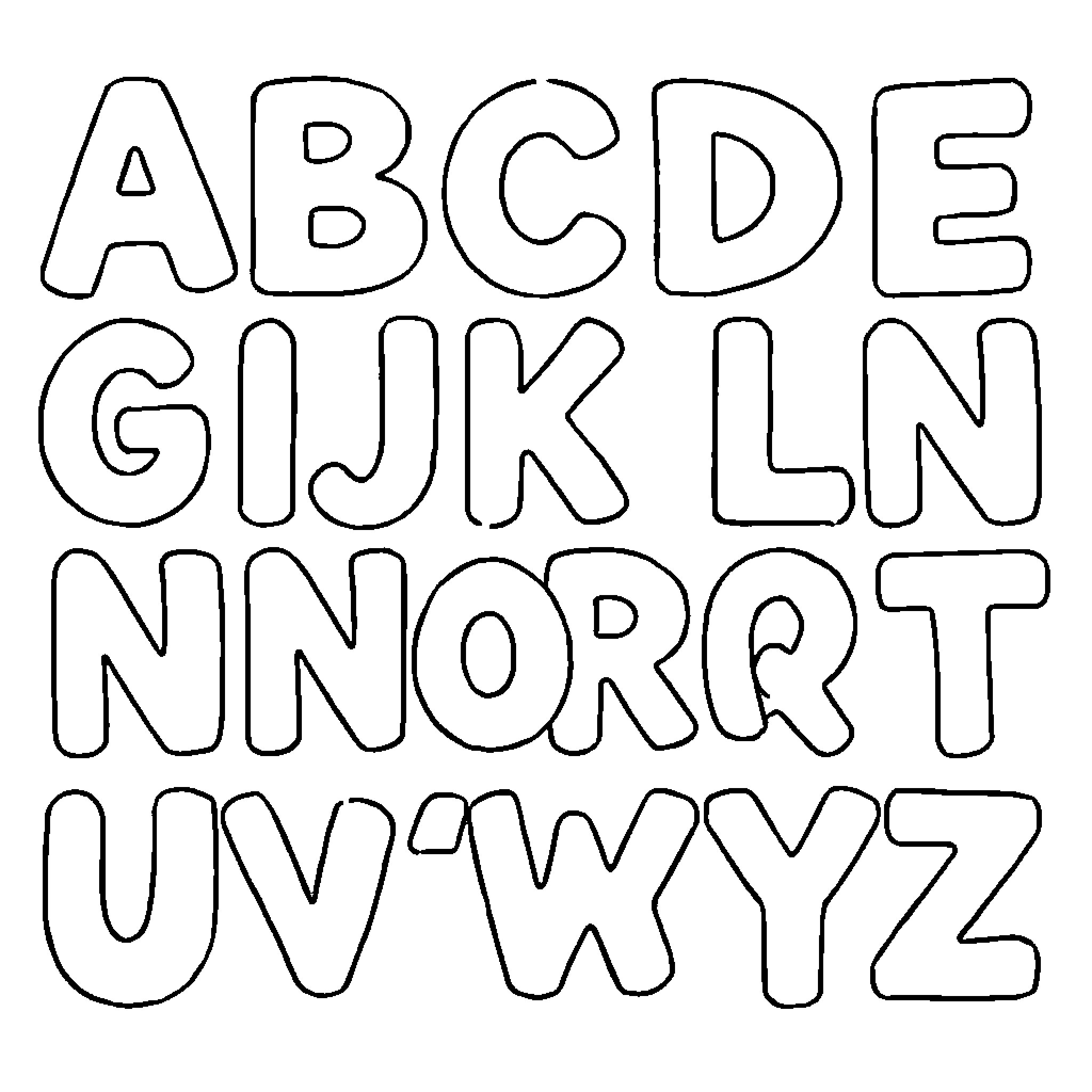 Alphabet letters in playful hand-drawn style Coloring Page (free black-and-white line drawing printable PDF for all, from beginners to advanced learners, including children, teens, adults, and seniors)
