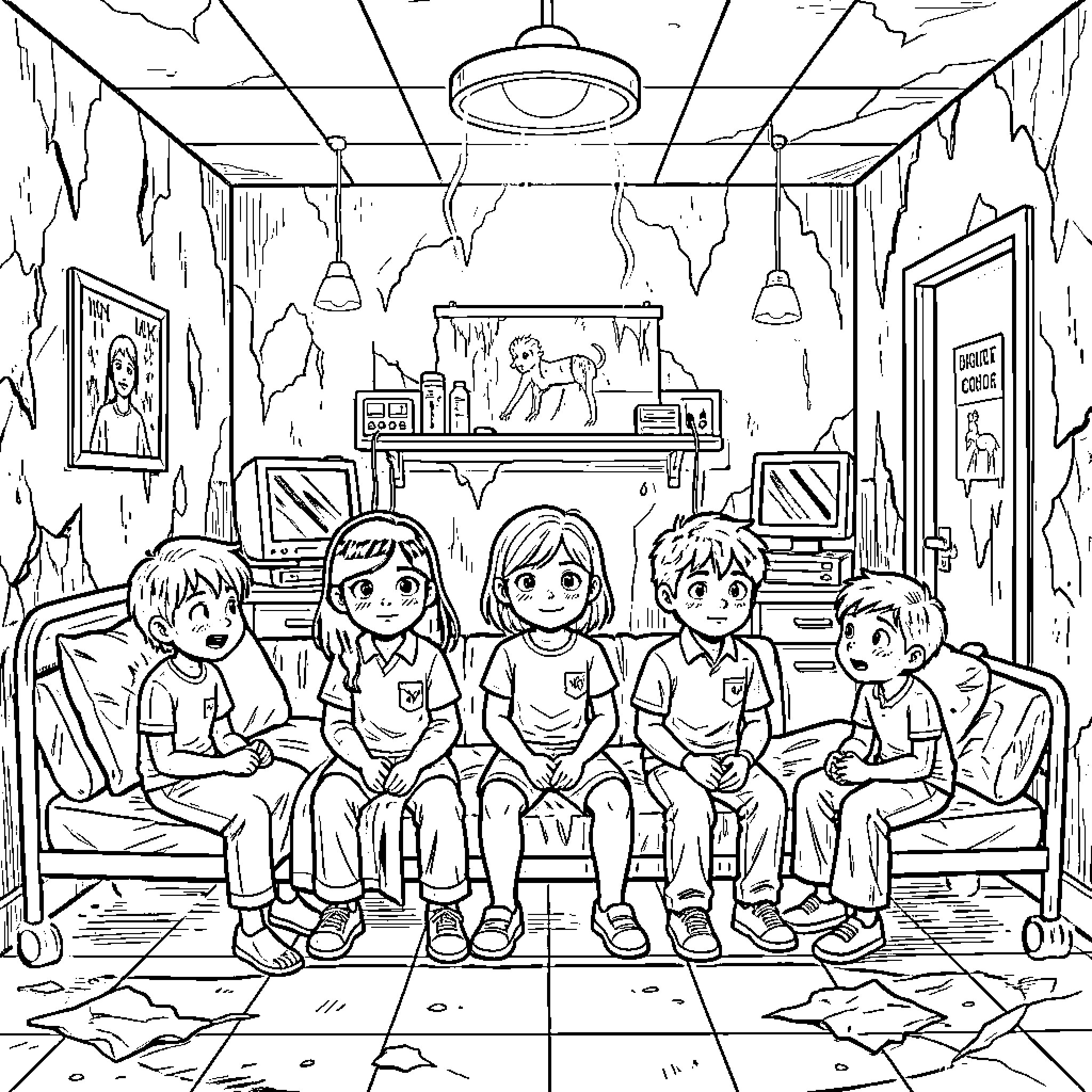 Children sharing a cozy moment together Coloring Page (free black-and-white line drawing printable PDF for all, from beginners to advanced learners, including children, teens, adults, and seniors)