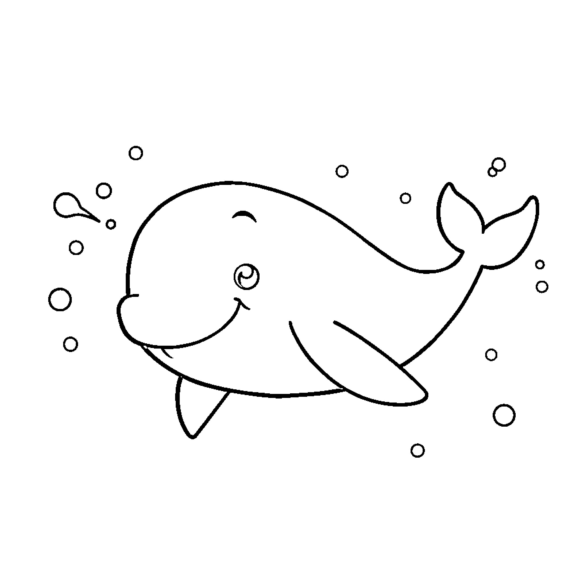 Whale swimming cheerfully in the ocean Coloring Page (free black-and-white line drawing printable PDF for all, from beginners to advanced learners, including children, teens, adults, and seniors)