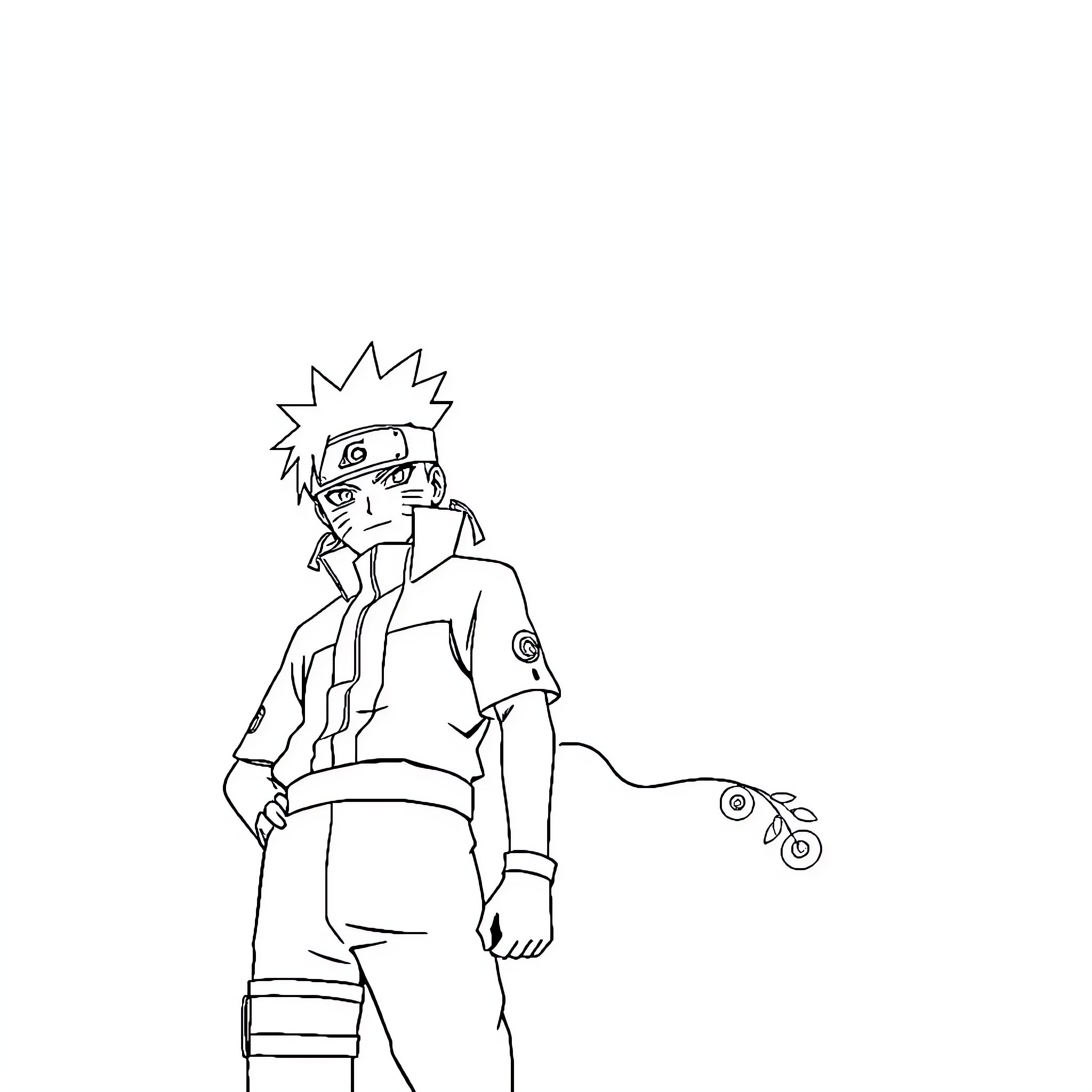 Naruto in action pose with ninja gear Coloring Page (free black-and-white line drawing printable PDF for all, from beginners to advanced learners, including children, teens, adults, and seniors)