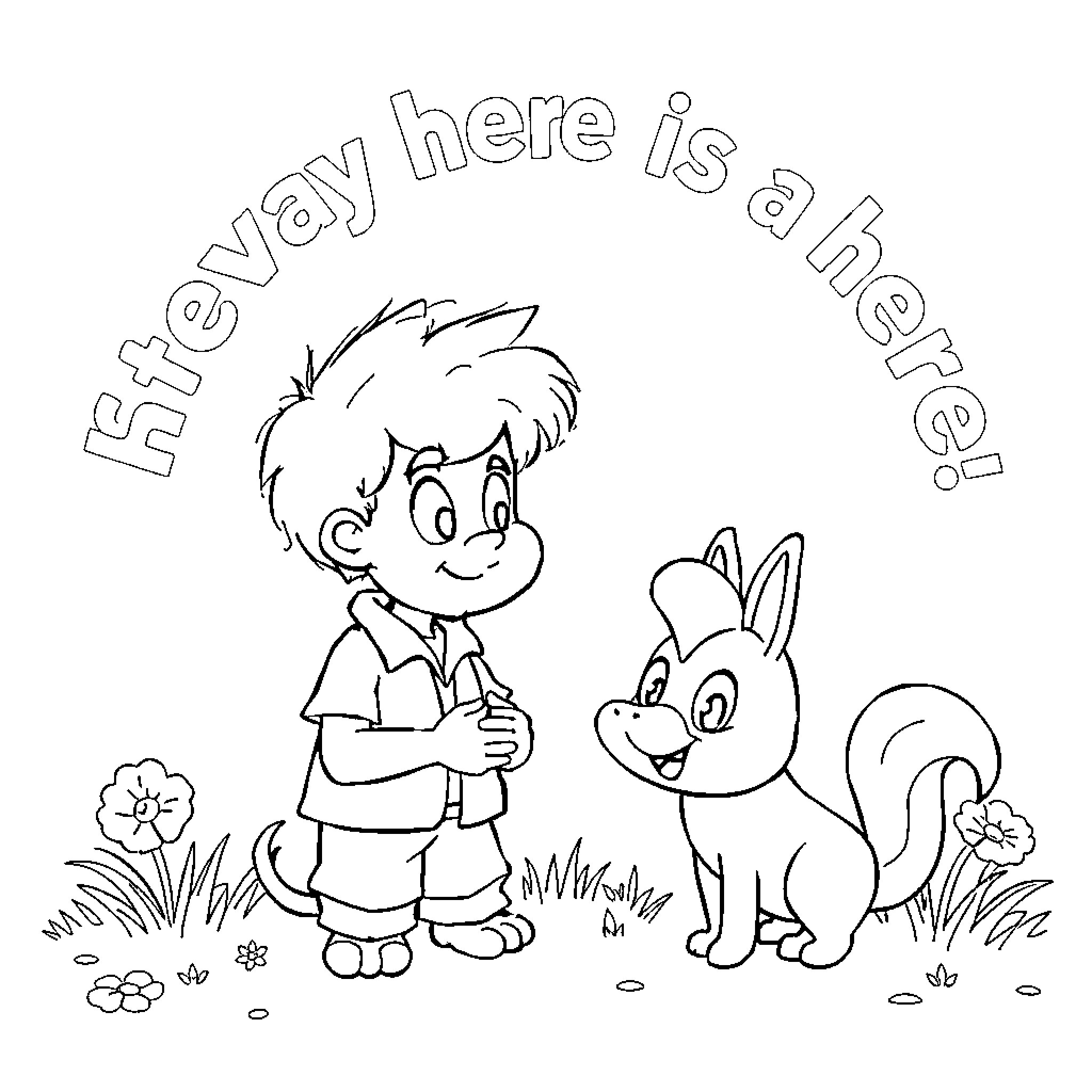 Fifi and her new friend explore the outdoors Coloring Page (free black-and-white line drawing printable PDF for all, from beginners to advanced learners, including children, teens, adults, and seniors)