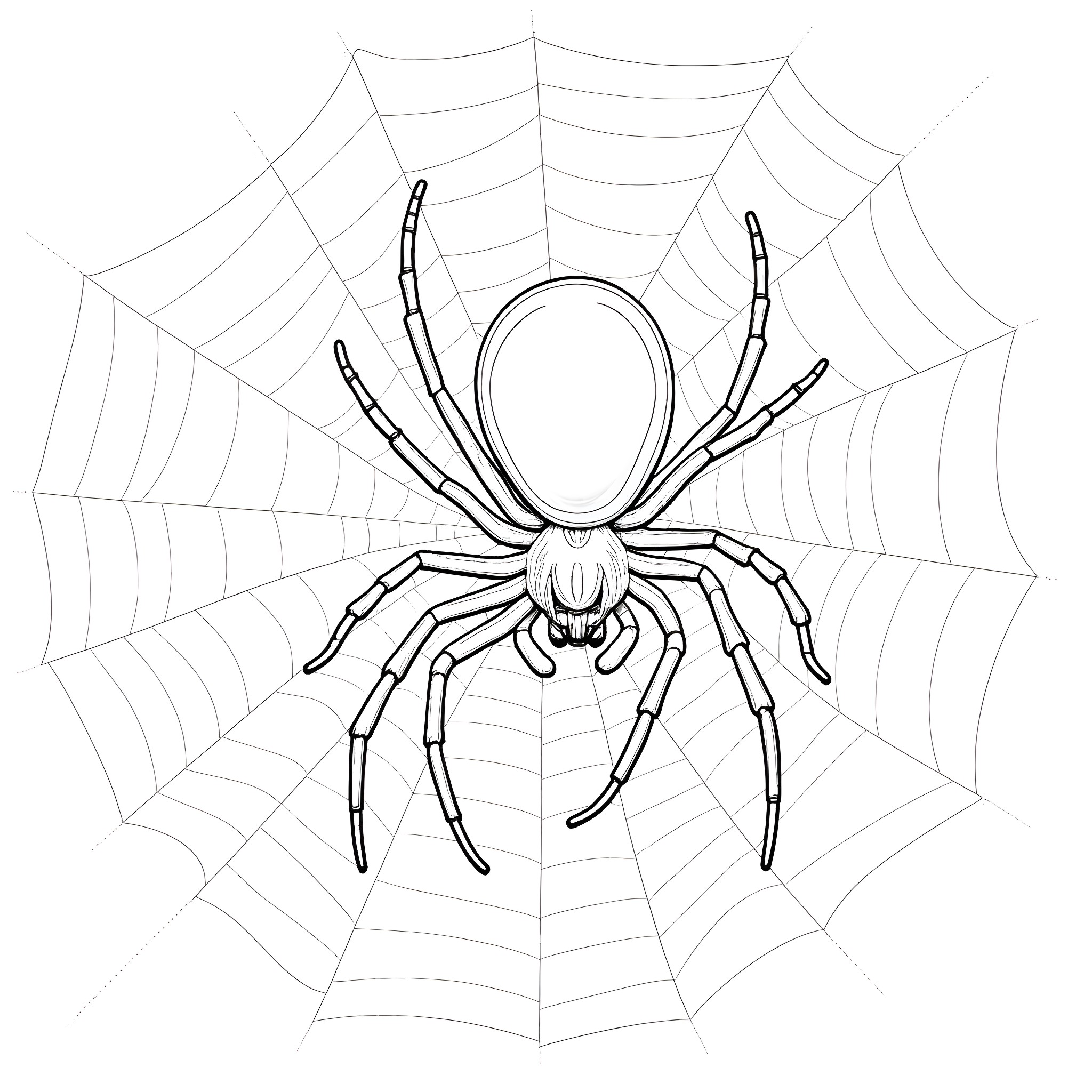 Ghost Spider in a Spiderweb Coloring Page (free black-and-white line drawing printable PDF for all, from beginners to advanced learners, including children, teens, adults, and seniors)
