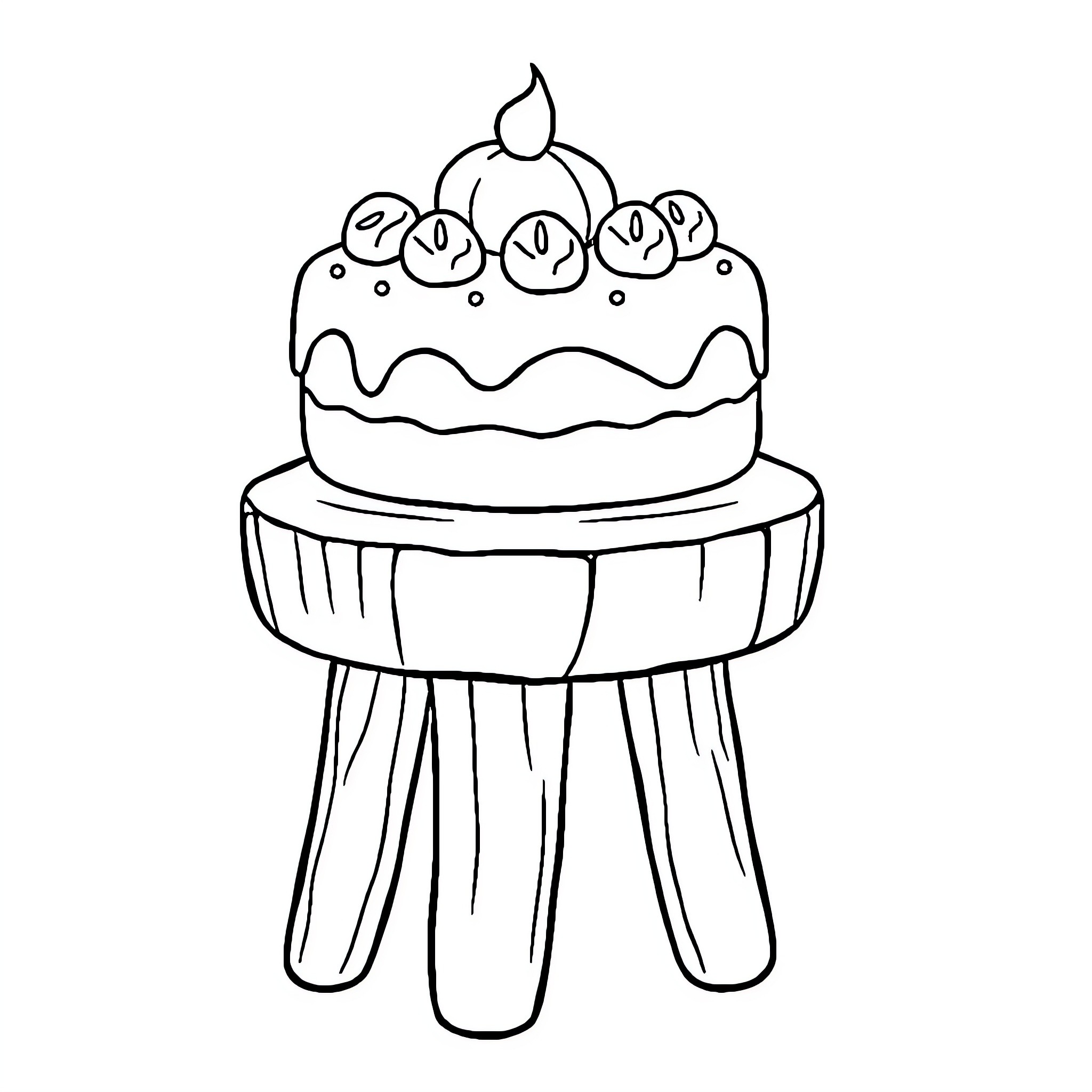 Cake on a Pedestal Coloring Page (free black-and-white line drawing printable PDF for all, from beginners to advanced learners, including children, teens, adults, and seniors)