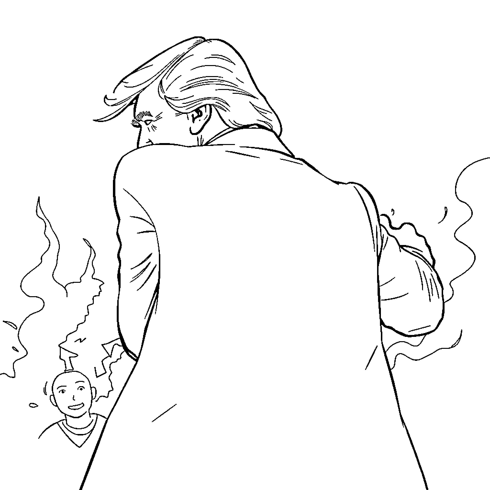 Trump Delivering Animated Gestures in a Speech Coloring Page (free black-and-white line drawing printable PDF for all, from beginners to advanced learners, including children, teens, adults, and seniors)