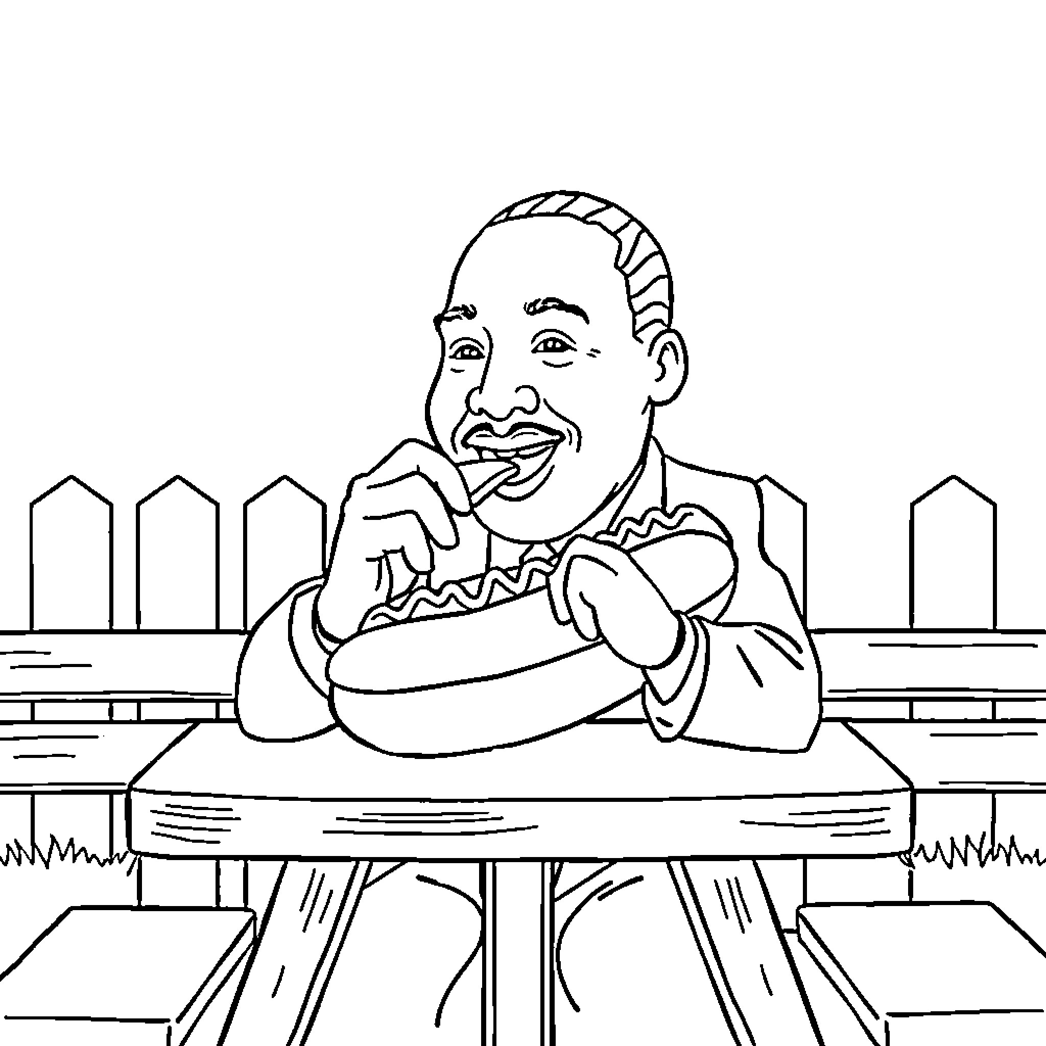 Martin Luther King Jr. Enjoying a Meal Coloring Page (free black-and-white line drawing printable PDF for all, from beginners to advanced learners, including children, teens, adults, and seniors)