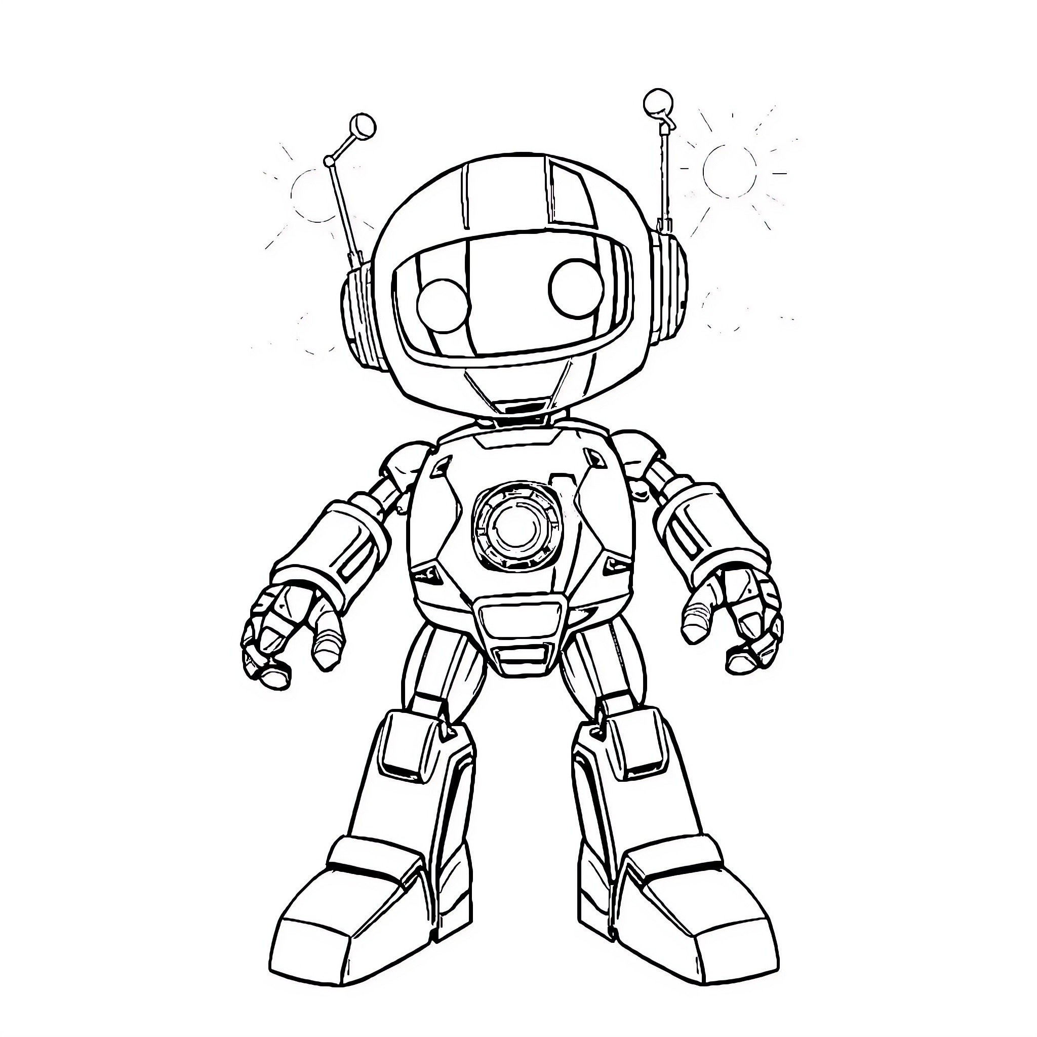 Robot exploring a new world Coloring Page (free black-and-white line drawing printable PDF for all, from beginners to advanced learners, including children, teens, adults, and seniors)