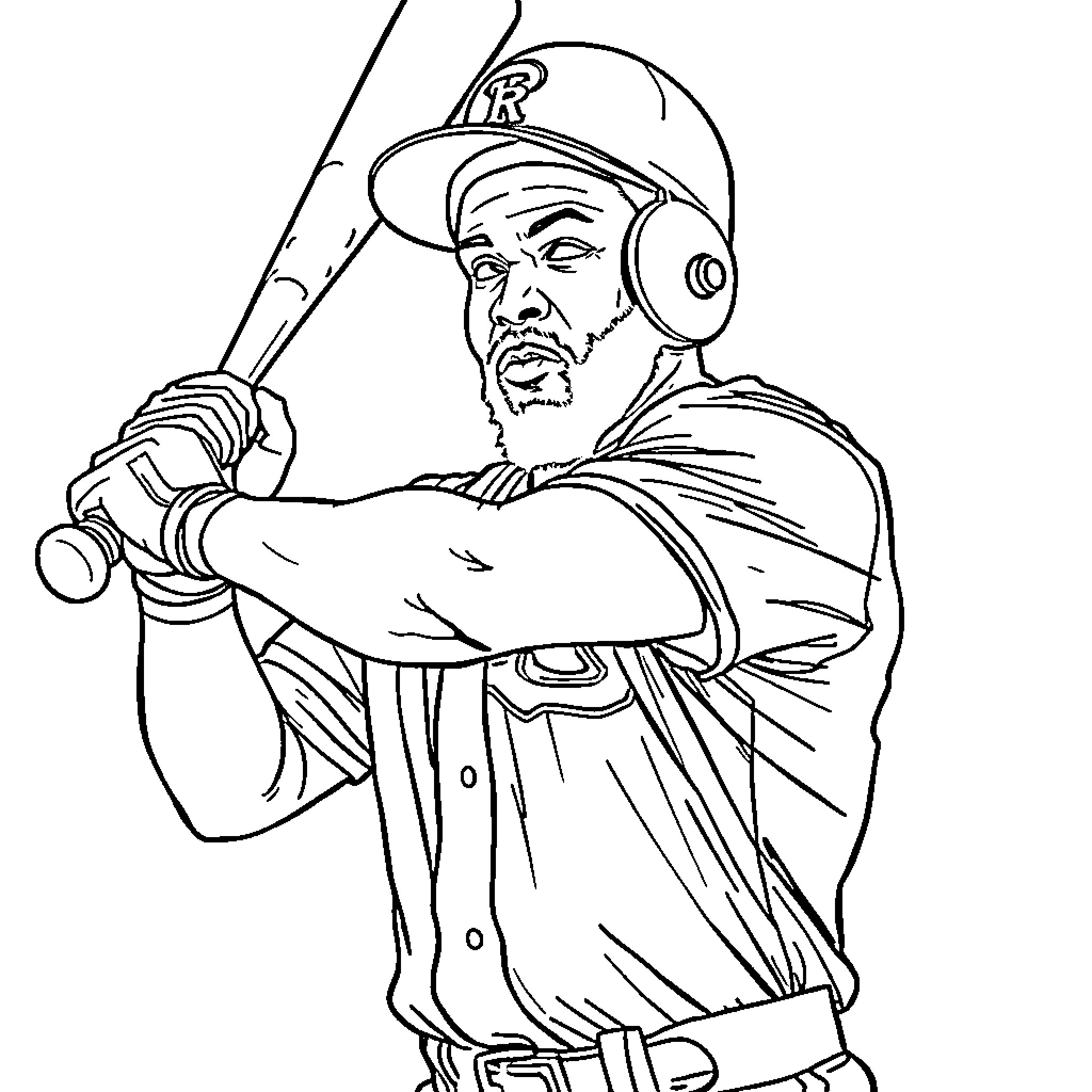 Vladimir Guerrero in batting stance at the plate Coloring Page (free black-and-white line drawing printable PDF for all, from beginners to advanced learners, including children, teens, adults, and seniors)