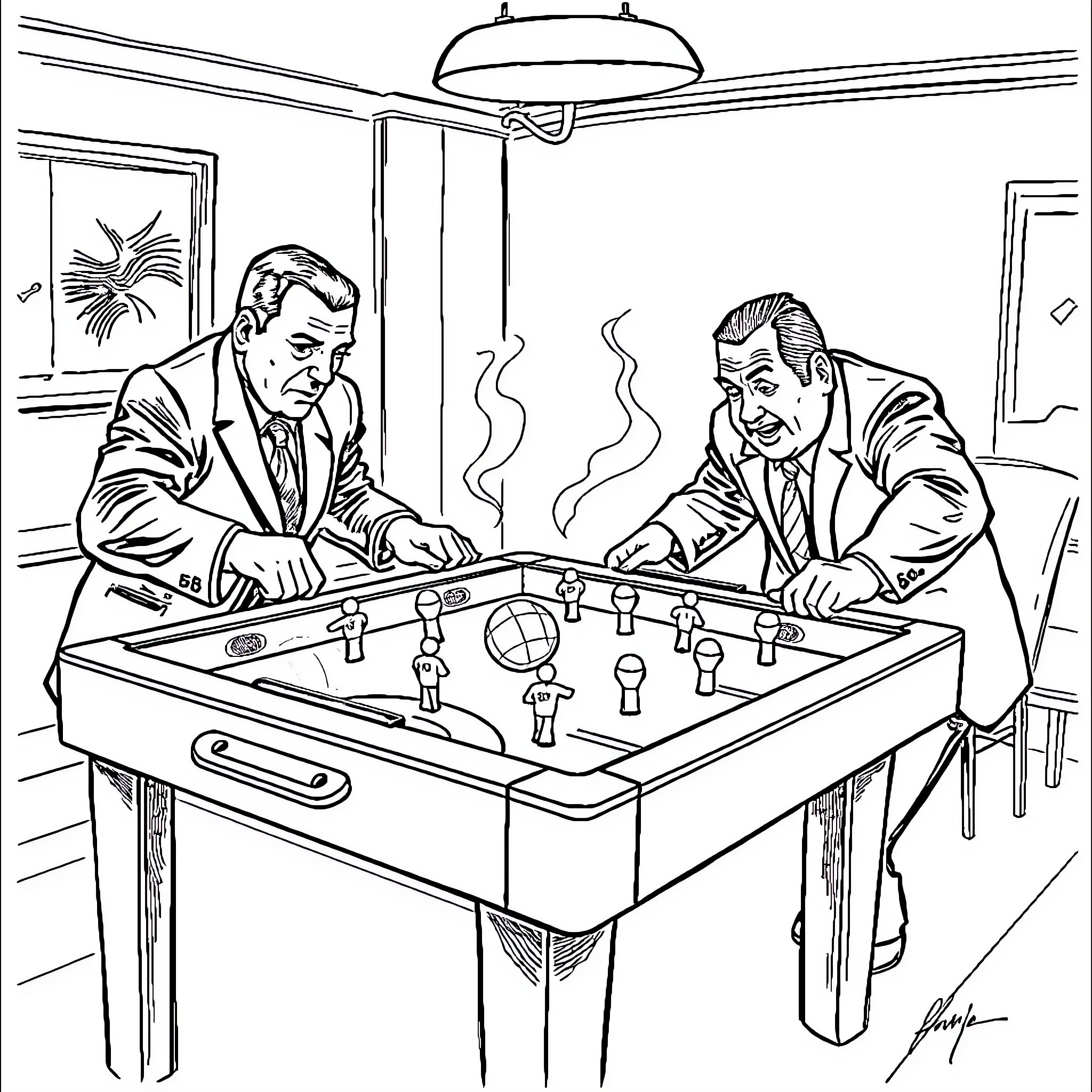 Tony Soprano enjoys friendly game with colleague Coloring Page (free black-and-white line drawing printable PDF for all, from beginners to advanced learners, including children, teens, adults, and seniors)