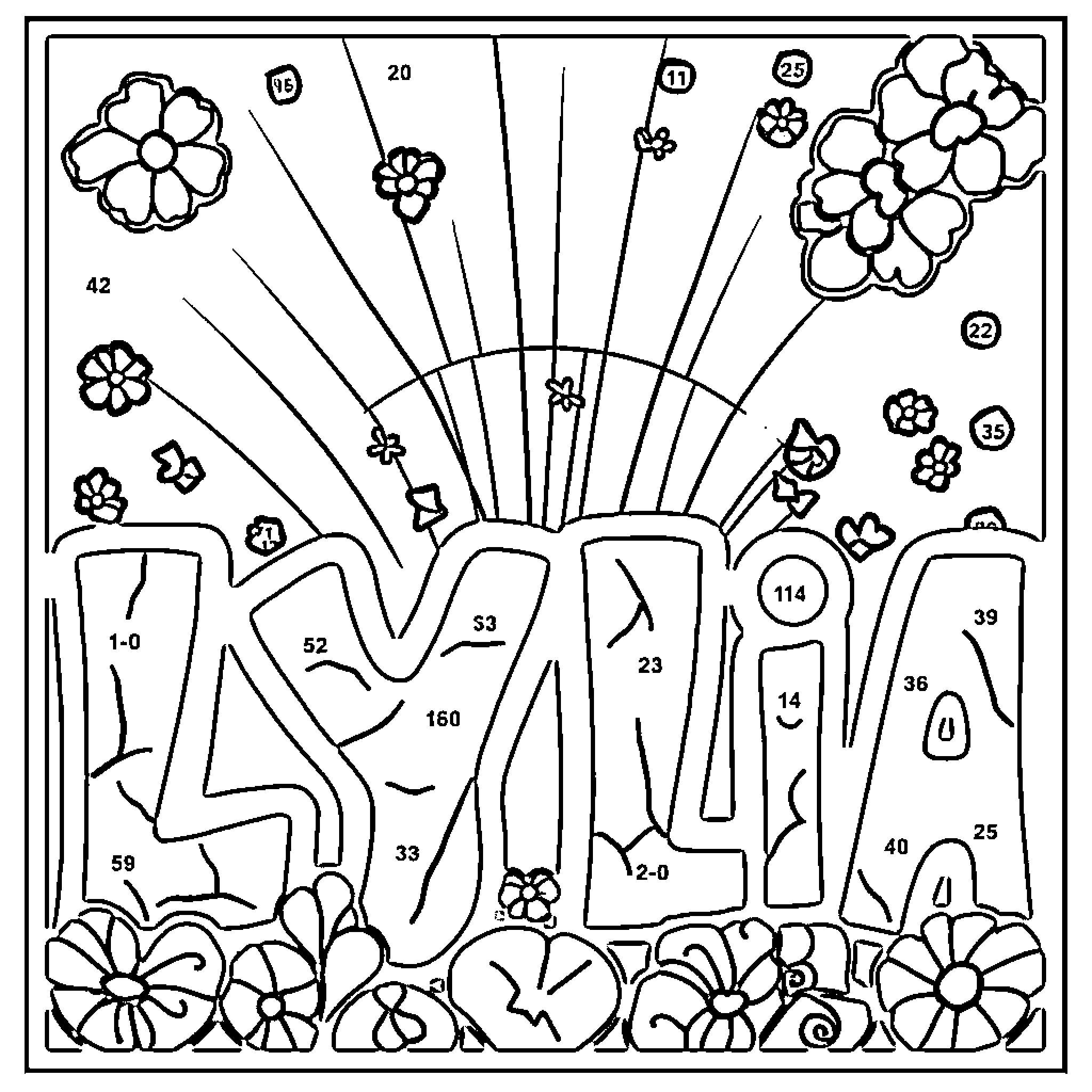 LYLIA's Vibrant Floral Arrangement Coloring Page (free black-and-white line drawing printable PDF for all, from beginners to advanced learners, including children, teens, adults, and seniors)