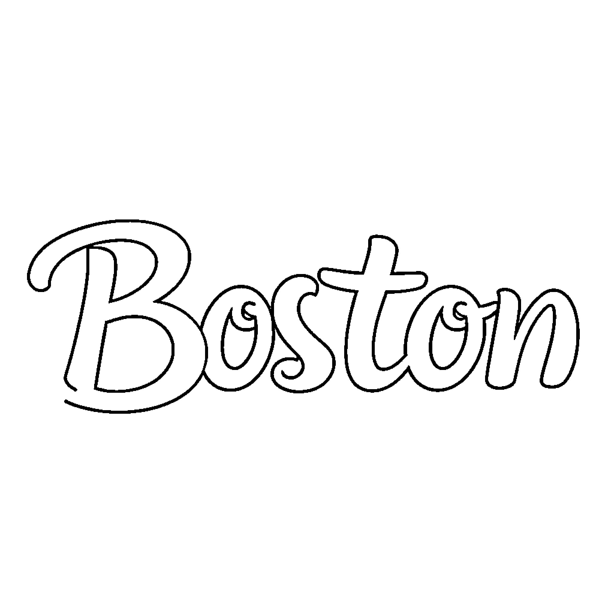 Boston city name with hand-drawn lettering Coloring Page (free black-and-white line drawing printable PDF for all, from beginners to advanced learners, including children, teens, adults, and seniors)