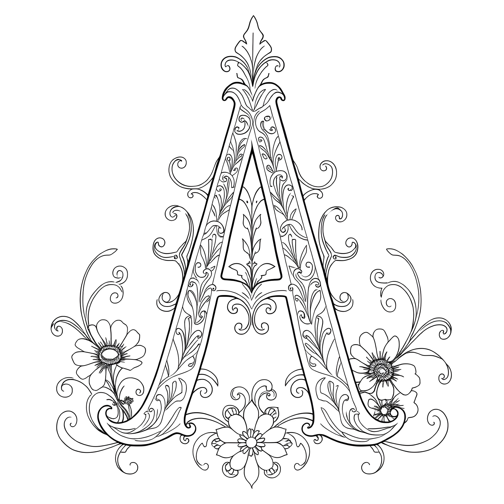 A decorative floral frame with intricate patterns Coloring Page (free black-and-white line drawing printable PDF for all, from beginners to advanced learners, including children, teens, adults, and seniors)