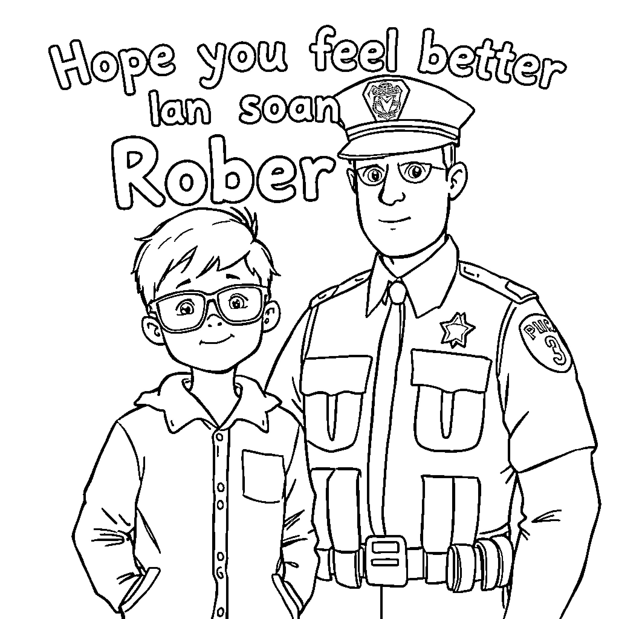 Boy hopes for police officer's recovery Coloring Page (free black-and-white line drawing printable PDF for all, from beginners to advanced learners, including children, teens, adults, and seniors)