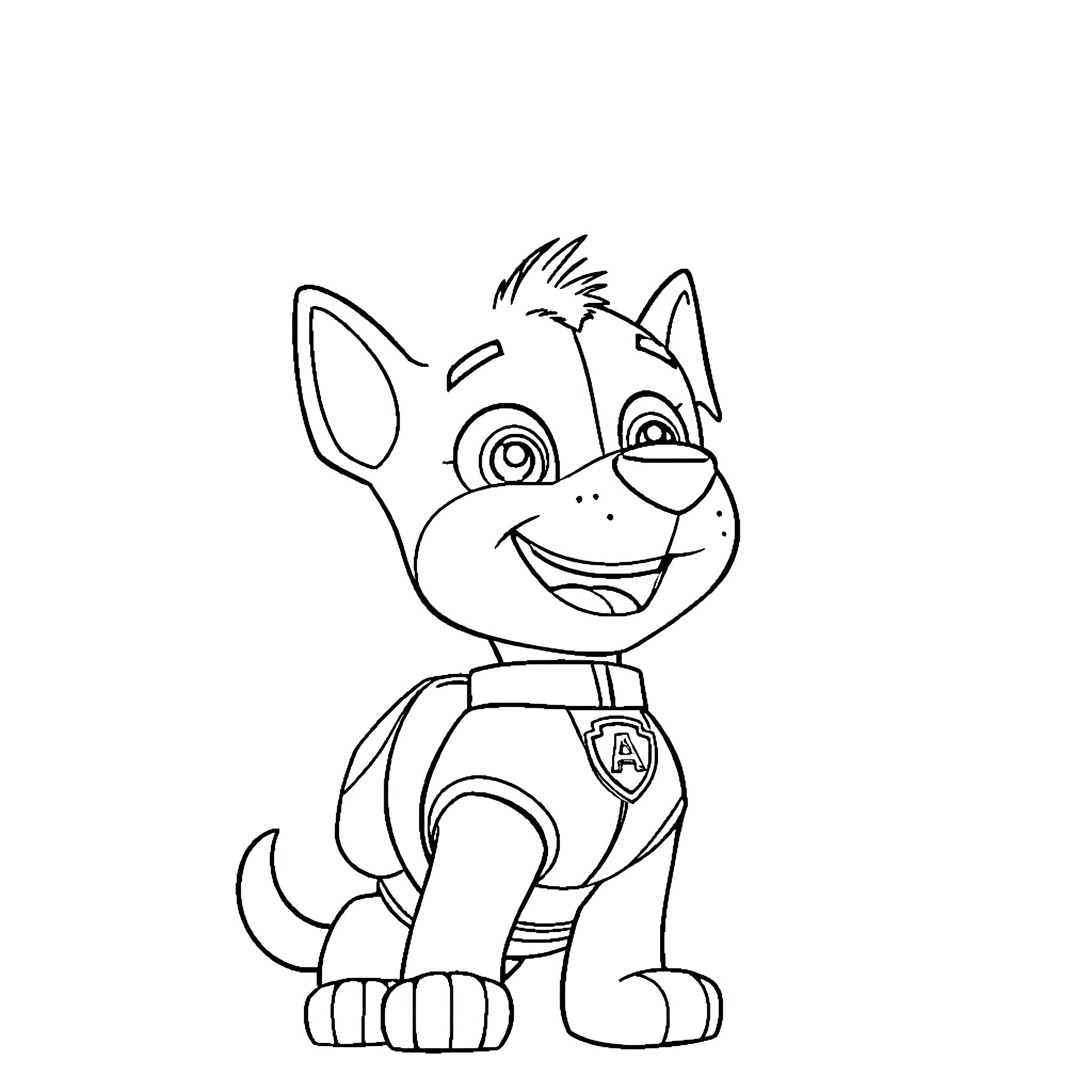 Sky Puppy Smiling Joyfully Coloring Page (free black-and-white line drawing printable PDF for all, from beginners to advanced learners, including children, teens, adults, and seniors)