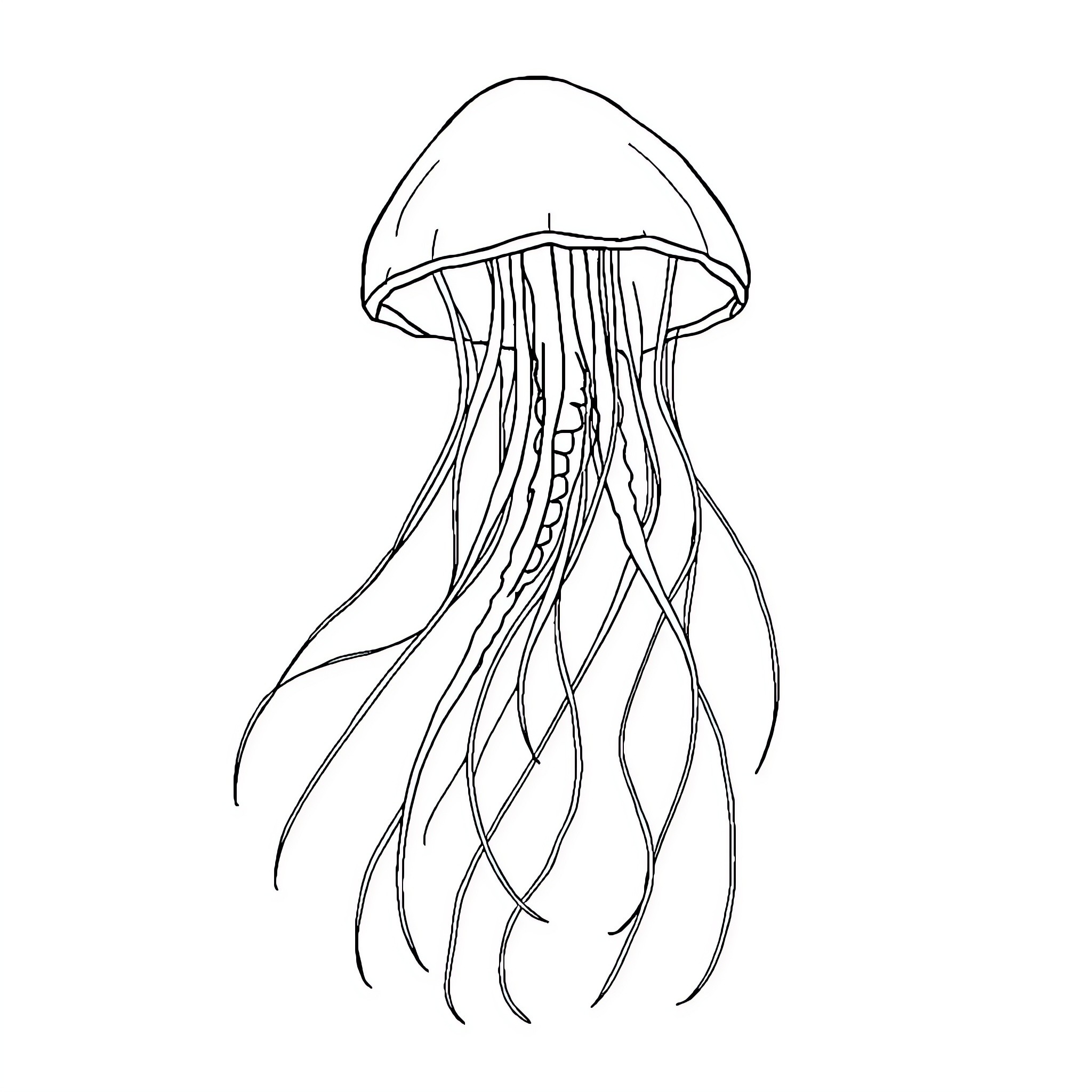 Jellyfish swimming gracefully through the ocean Coloring Page (free black-and-white line drawing printable PDF for all, from beginners to advanced learners, including children, teens, adults, and seniors)