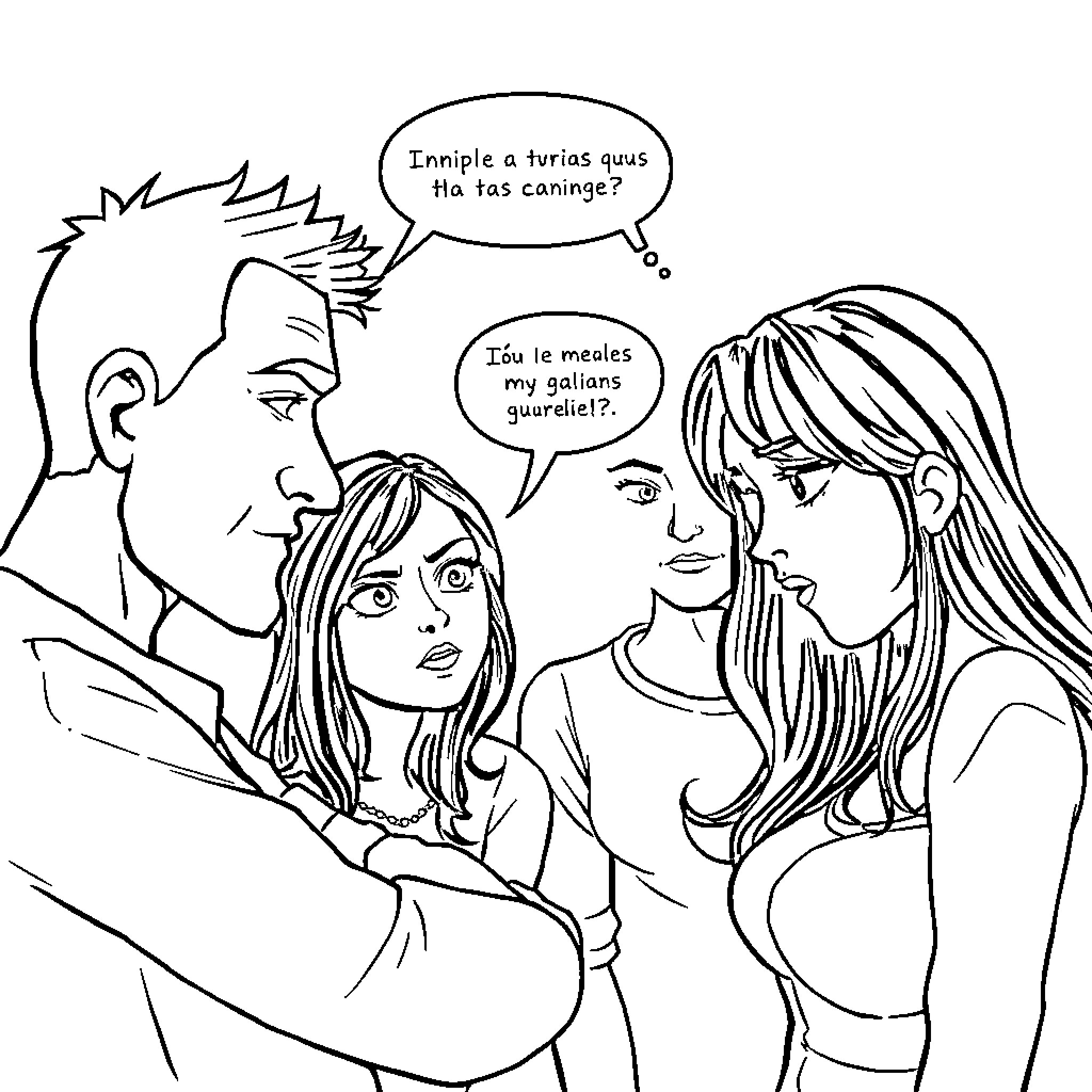 Cómo Me Siento: Conversation between friends Coloring Page (free black-and-white line drawing printable PDF for all, from beginners to advanced learners, including children, teens, adults, and seniors)