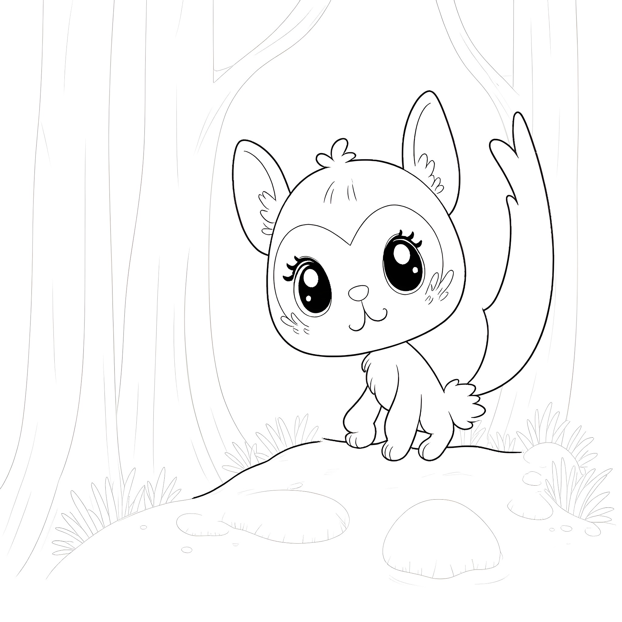 Sprunki's Adorable Adventure in the Forest Coloring Page (free black-and-white line drawing printable PDF for all, from beginners to advanced learners, including children, teens, adults, and seniors)