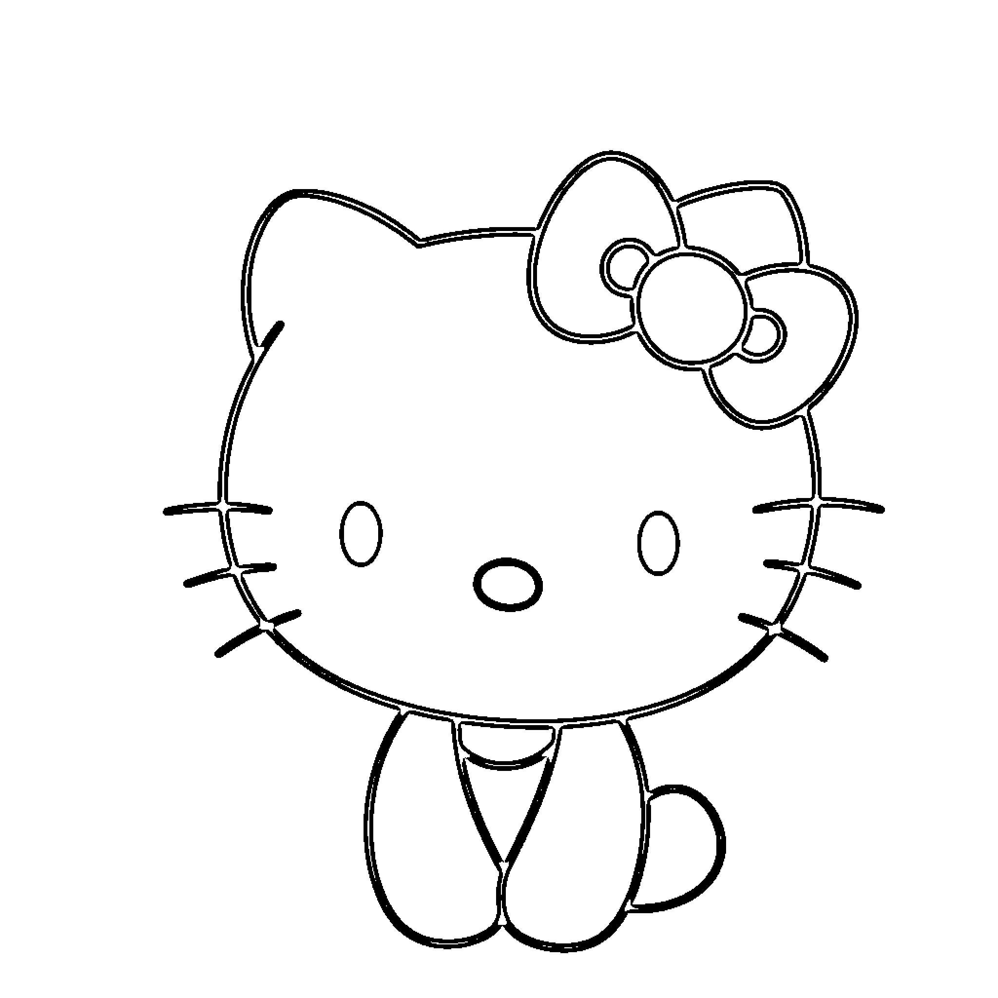 Hello Kitty sitting happily Coloring Page (free black-and-white line drawing printable PDF for all, from beginners to advanced learners, including children, teens, adults, and seniors)