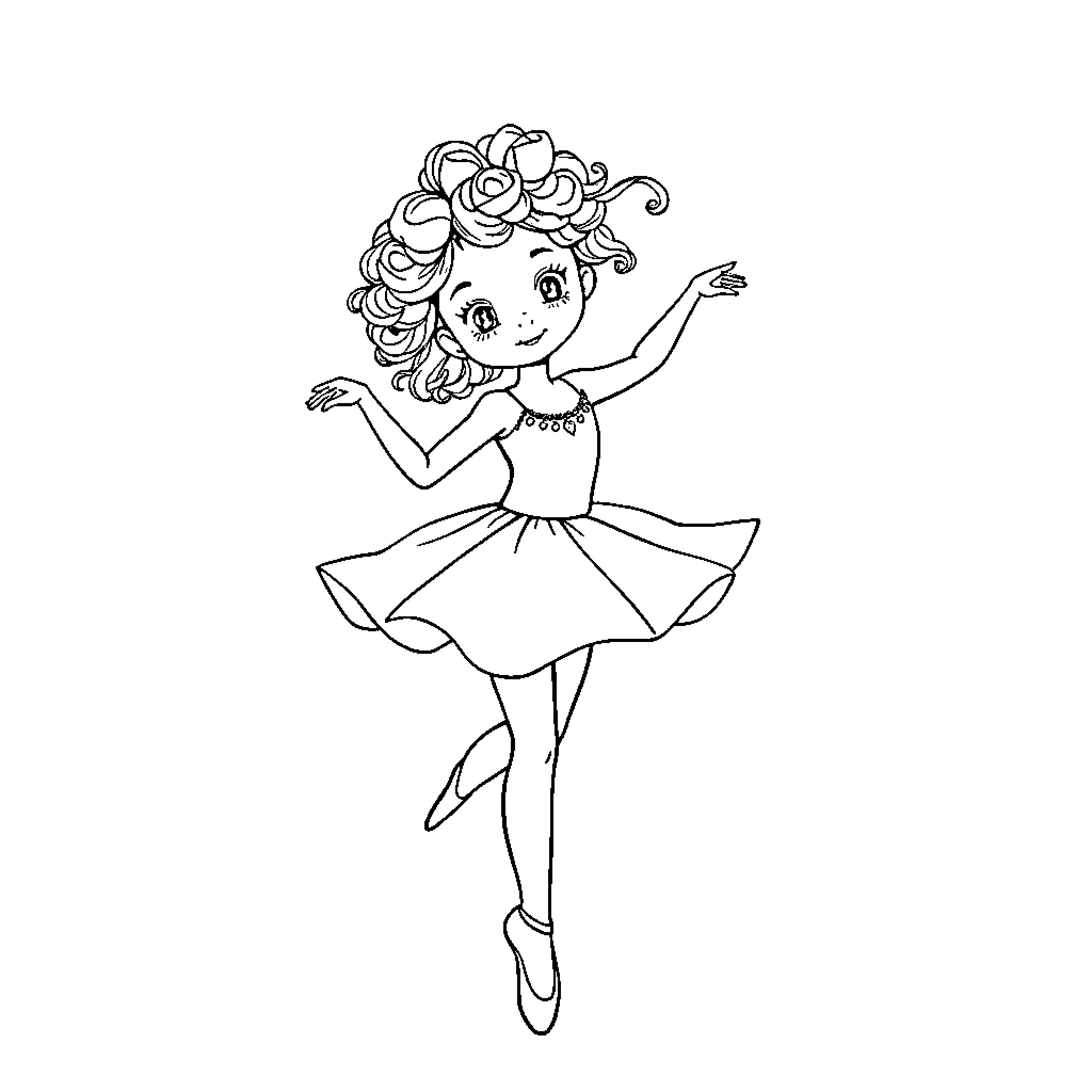 Ballerina gracefully dancing on stage Coloring Page (free black-and-white line drawing printable PDF for all, from beginners to advanced learners, including children, teens, adults, and seniors)