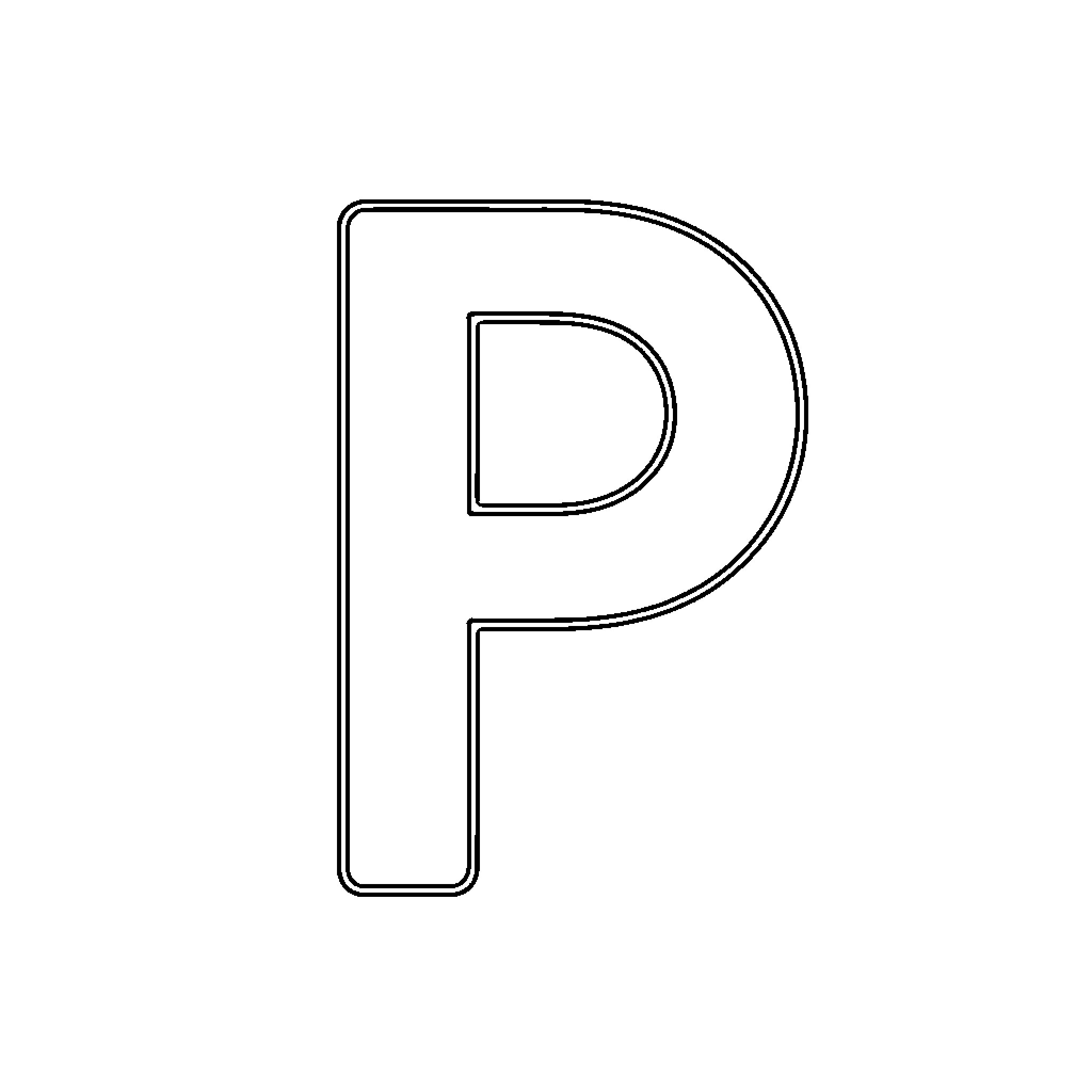 Plain uppercase letter P with a simple outline Coloring Page (free black-and-white line drawing printable PDF for all, from beginners to advanced learners, including children, teens, adults, and seniors)