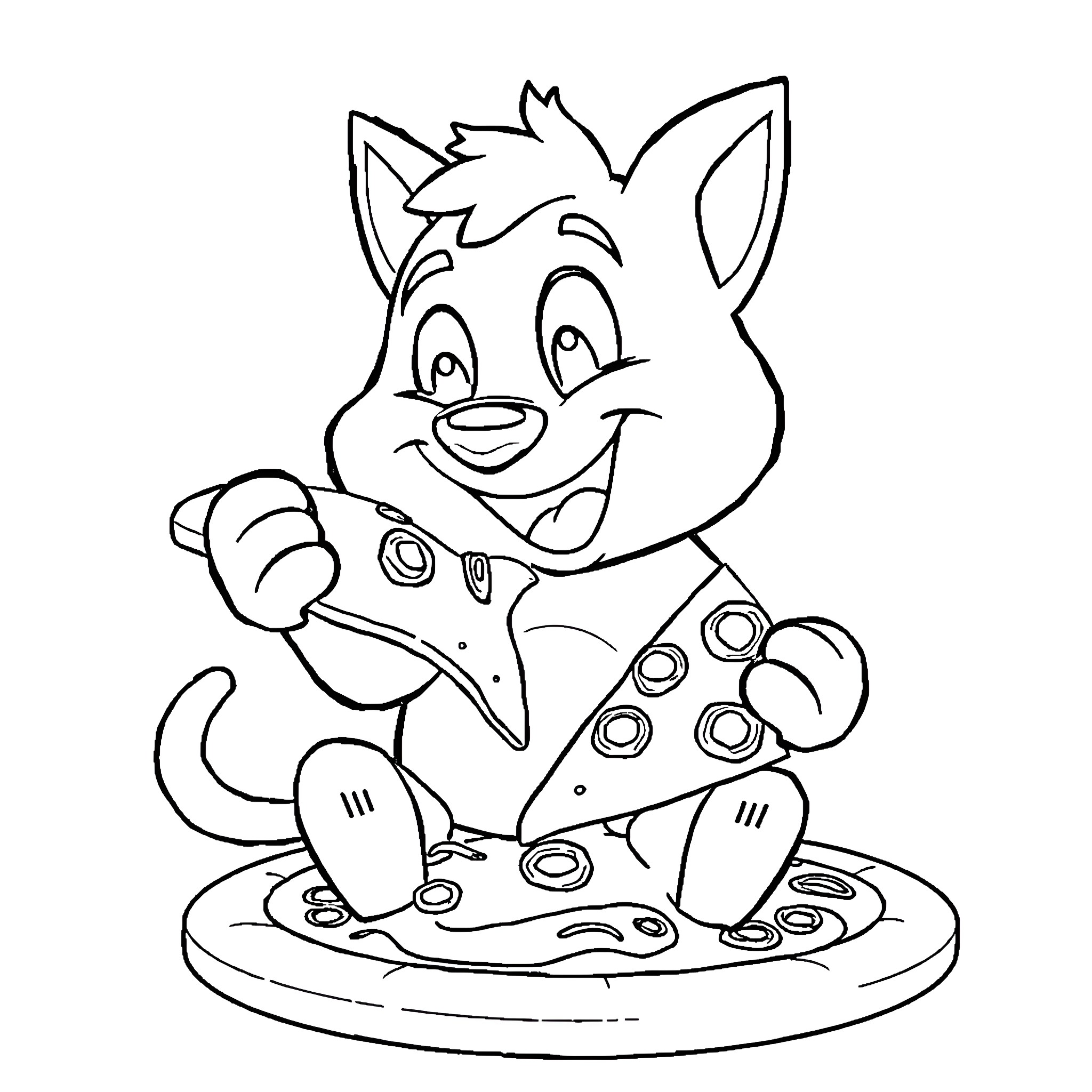 Bluey playing happily with toys on the floor Coloring Page (free black-and-white line drawing printable PDF for all, from beginners to advanced learners, including children, teens, adults, and seniors)