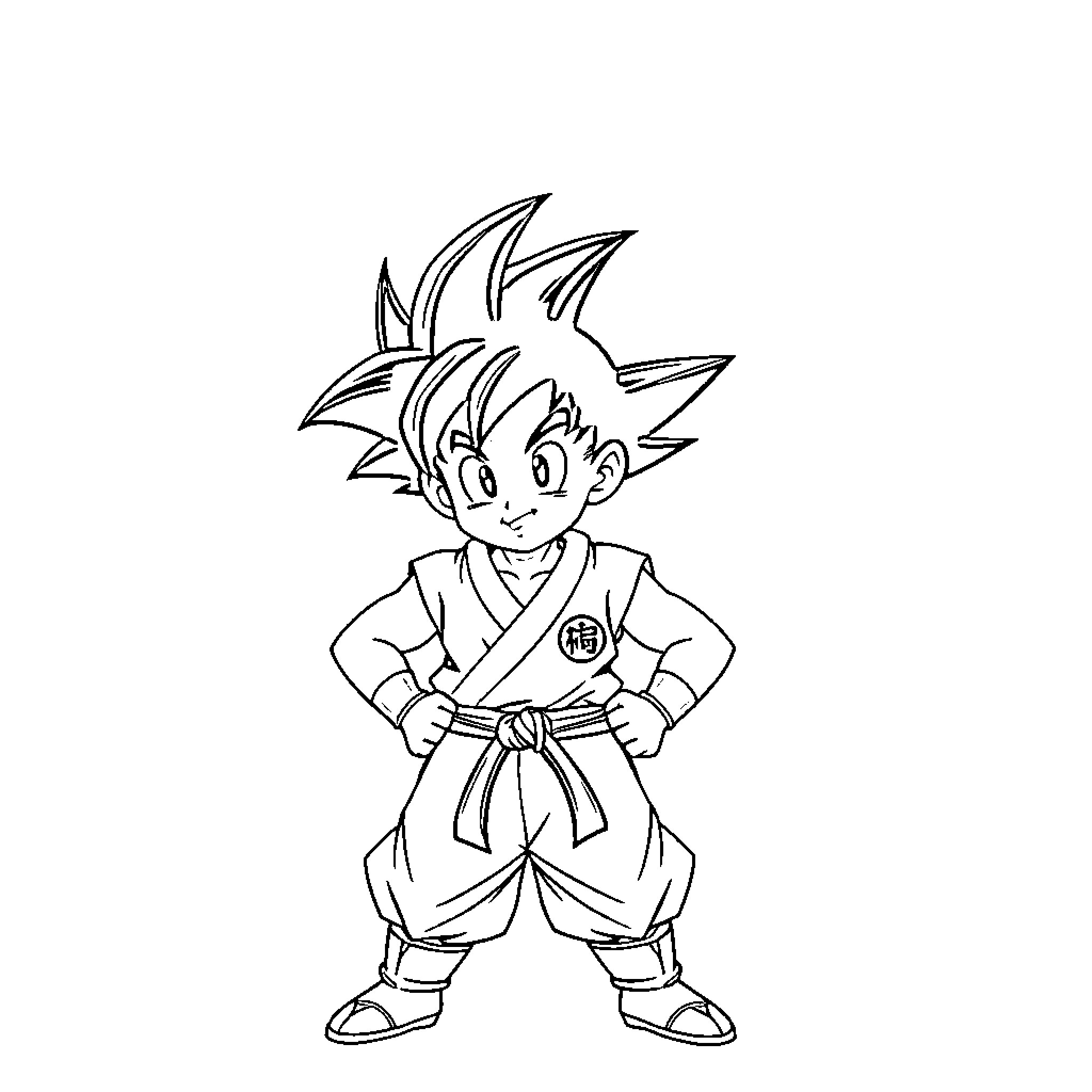 Gohan in martial arts uniform with determined expression Coloring Page (free black-and-white line drawing printable PDF for all, from beginners to advanced learners, including children, teens, adults, and seniors)