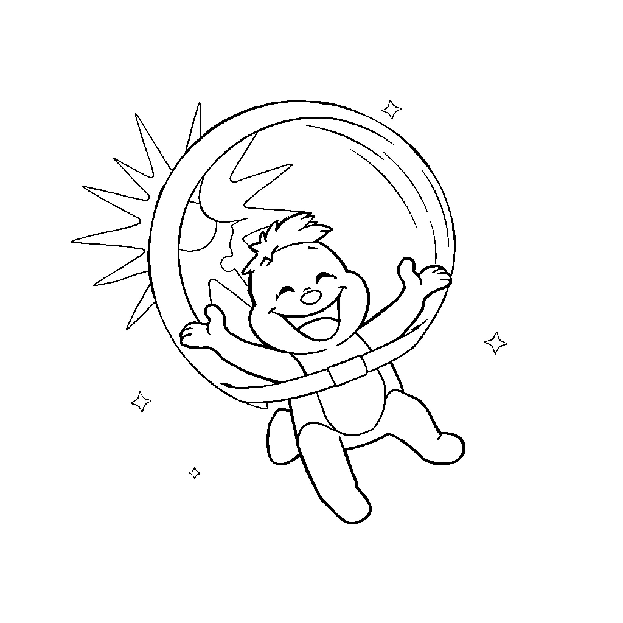 Bob l'éponge joyeux dans un cercle lumineux Coloring Page (free black-and-white line drawing printable PDF for all, from beginners to advanced learners, including children, teens, adults, and seniors)