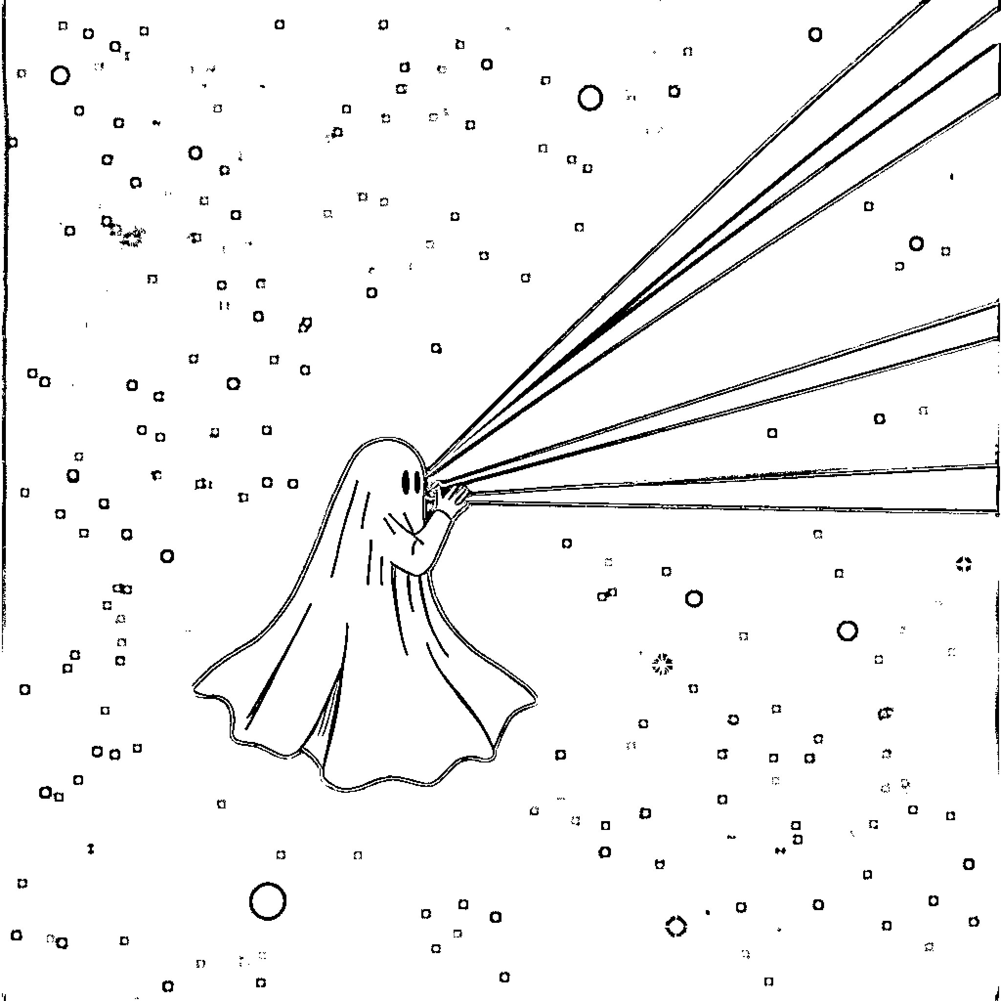 Ghost's Ethereal Presence in the Starry Night Coloring Page (free black-and-white line drawing printable PDF for all, from beginners to advanced learners, including children, teens, adults, and seniors)