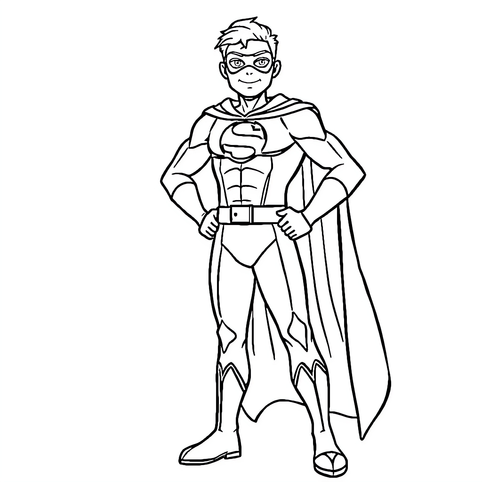 Super Hero in Confident Stance Coloring Page (free black-and-white line drawing printable PDF for all, from beginners to advanced learners, including children, teens, adults, and seniors)