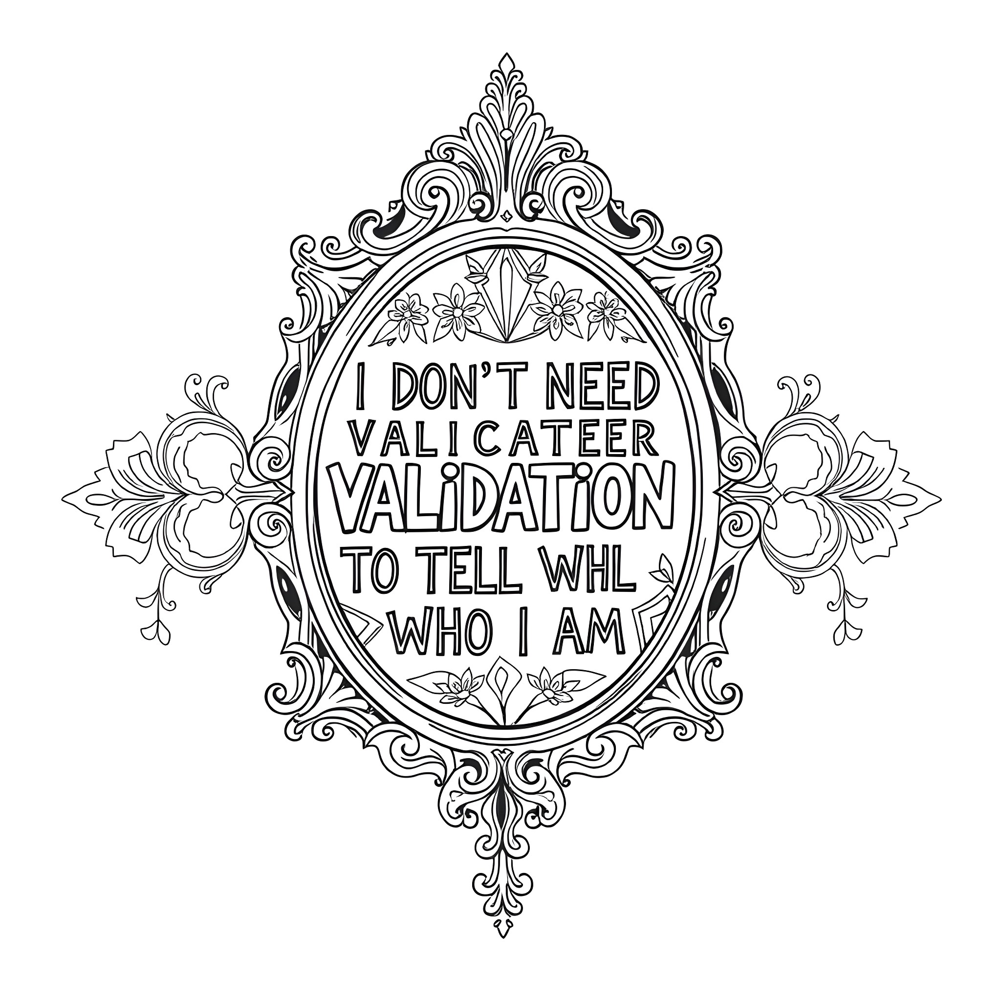 Text on self-validation and self-acceptance Coloring Page (free black-and-white line drawing printable PDF for all, from beginners to advanced learners, including children, teens, adults, and seniors)