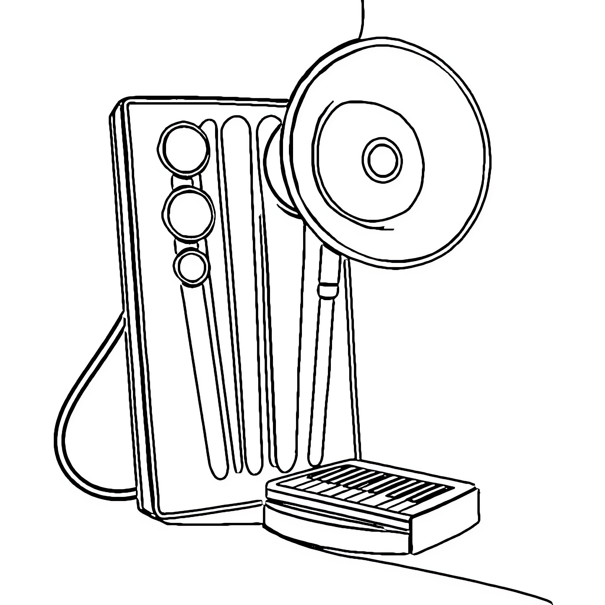 Sistema Fonador - Microphone and Sound Equipment Coloring Page (free black-and-white line drawing printable PDF for all, from beginners to advanced learners, including children, teens, adults, and seniors)