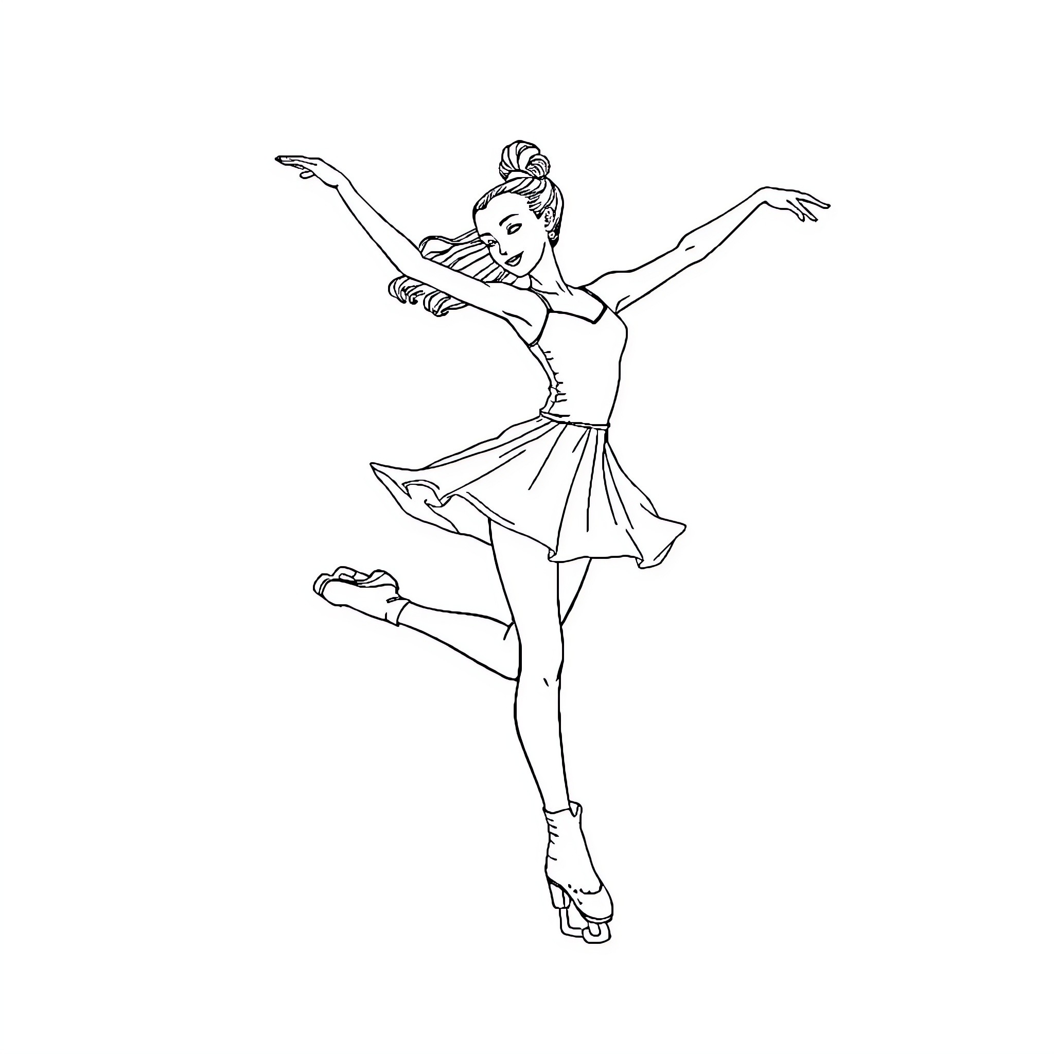 Ballerina performing graceful dance moves Coloring Page (free black-and-white line drawing printable PDF for all, from beginners to advanced learners, including children, teens, adults, and seniors)