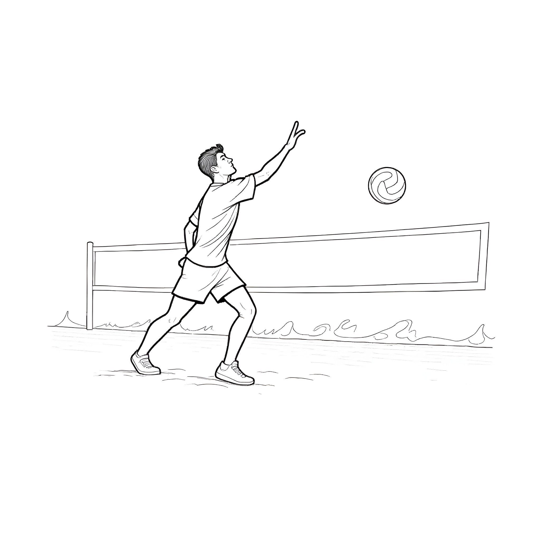 Ronaldo Volleying the Ball on the Court Coloring Page (free black-and-white line drawing printable PDF for all, from beginners to advanced learners, including children, teens, adults, and seniors)