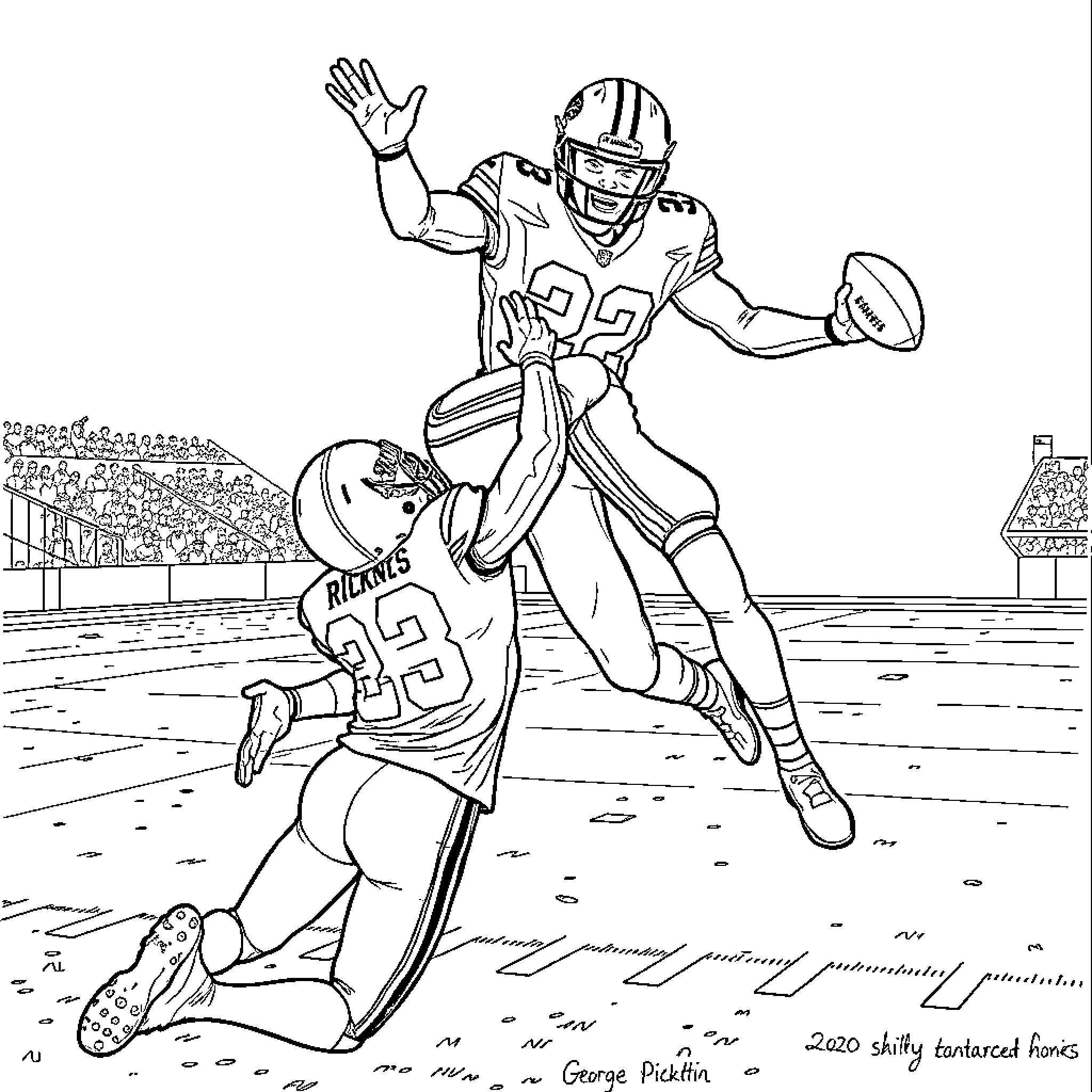 George Pickens makes a defensive play on the field Coloring Page (free black-and-white line drawing printable PDF for all, from beginners to advanced learners, including children, teens, adults, and seniors)