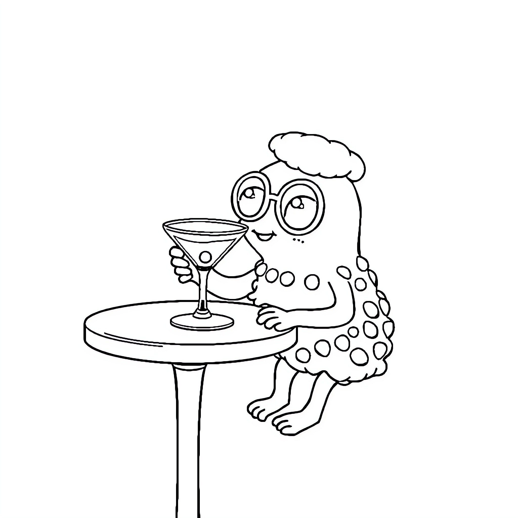 Keroppi enjoying a refreshing drink Coloring Page (free black-and-white line drawing printable PDF for all, from beginners to advanced learners, including children, teens, adults, and seniors)