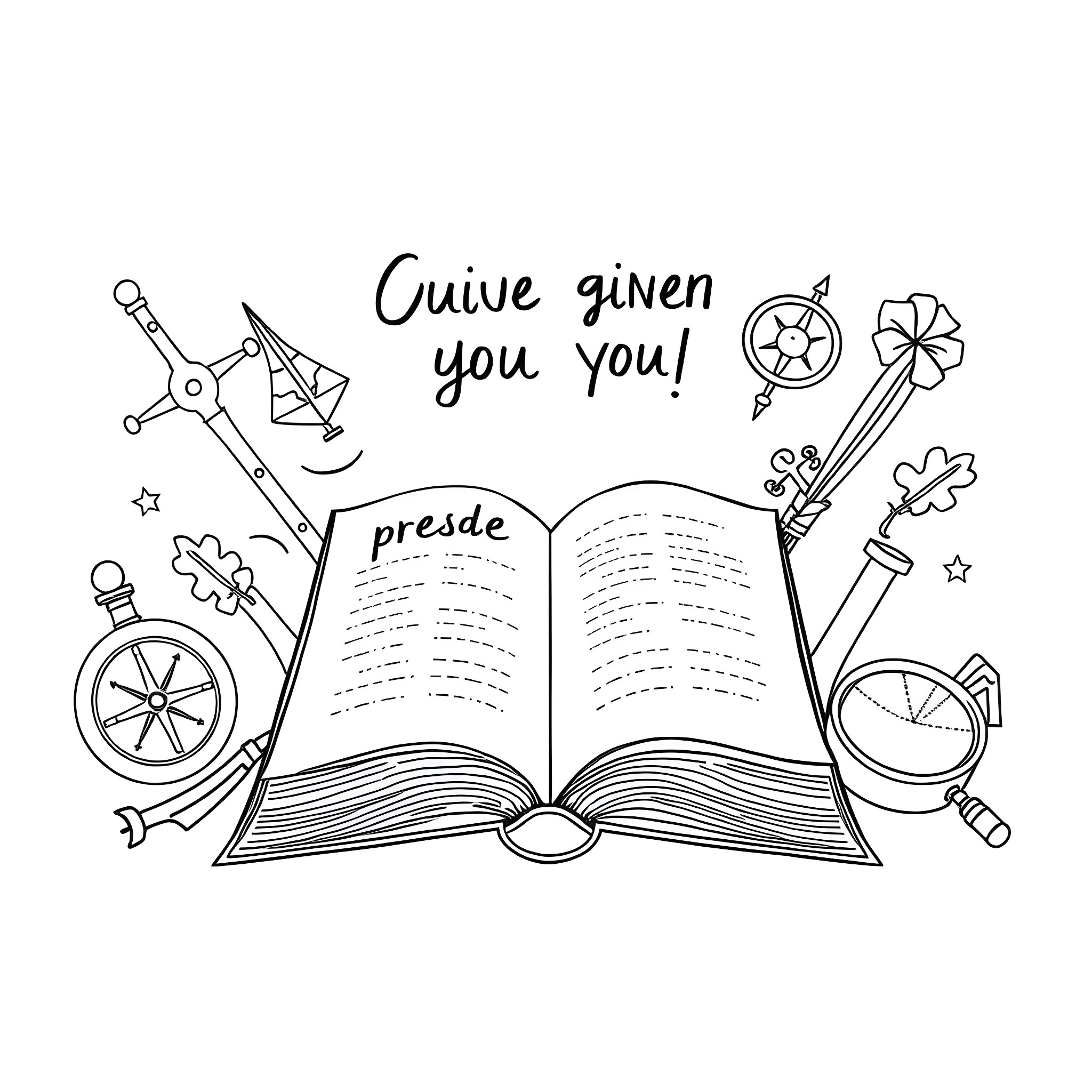 Word Given you you! Coloring Page (free black-and-white line drawing printable PDF for all, from beginners to advanced learners, including children, teens, adults, and seniors)