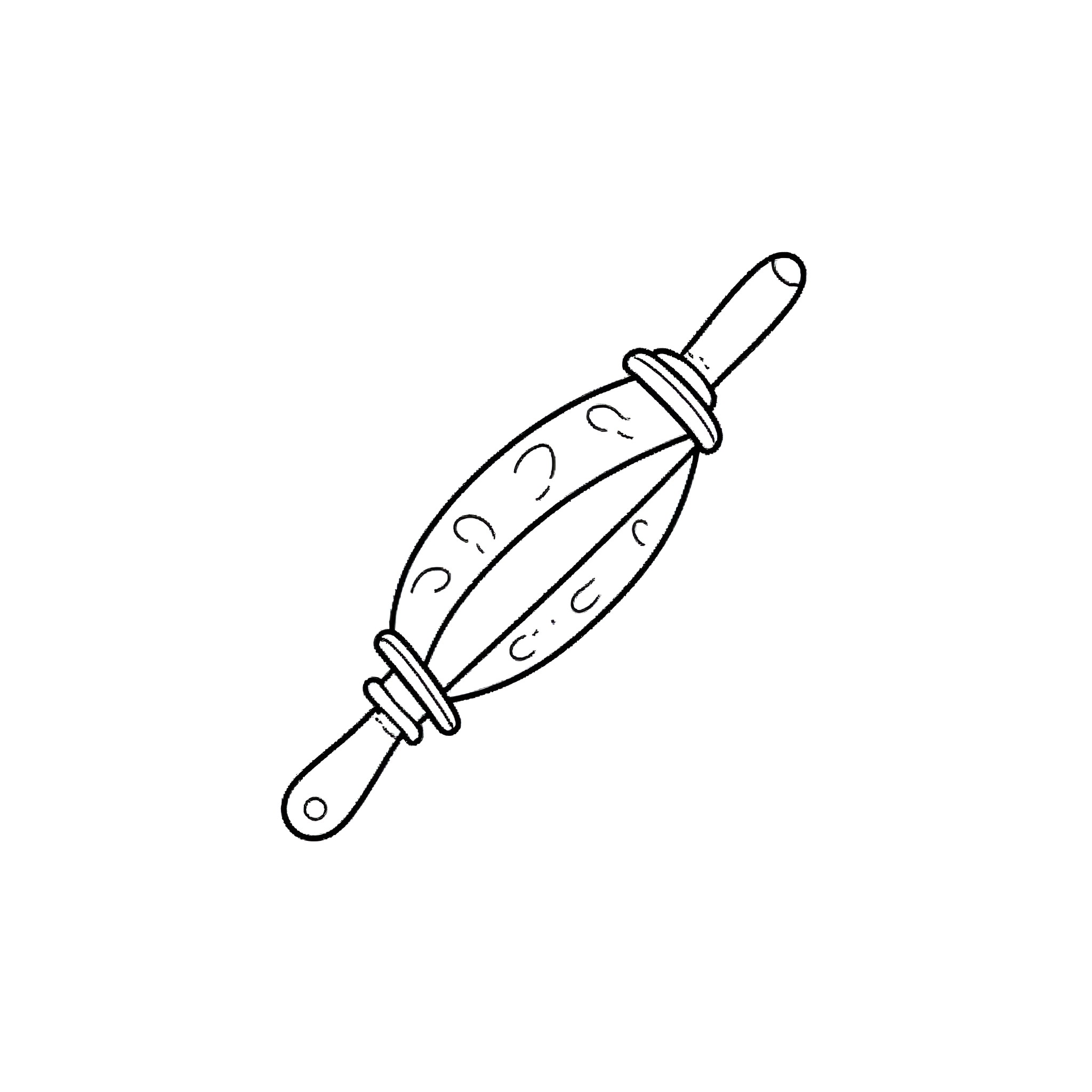 Torta Pounder rolling pin bakery utensil Coloring Page (free black-and-white line drawing printable PDF for all, from beginners to advanced learners, including children, teens, adults, and seniors)
