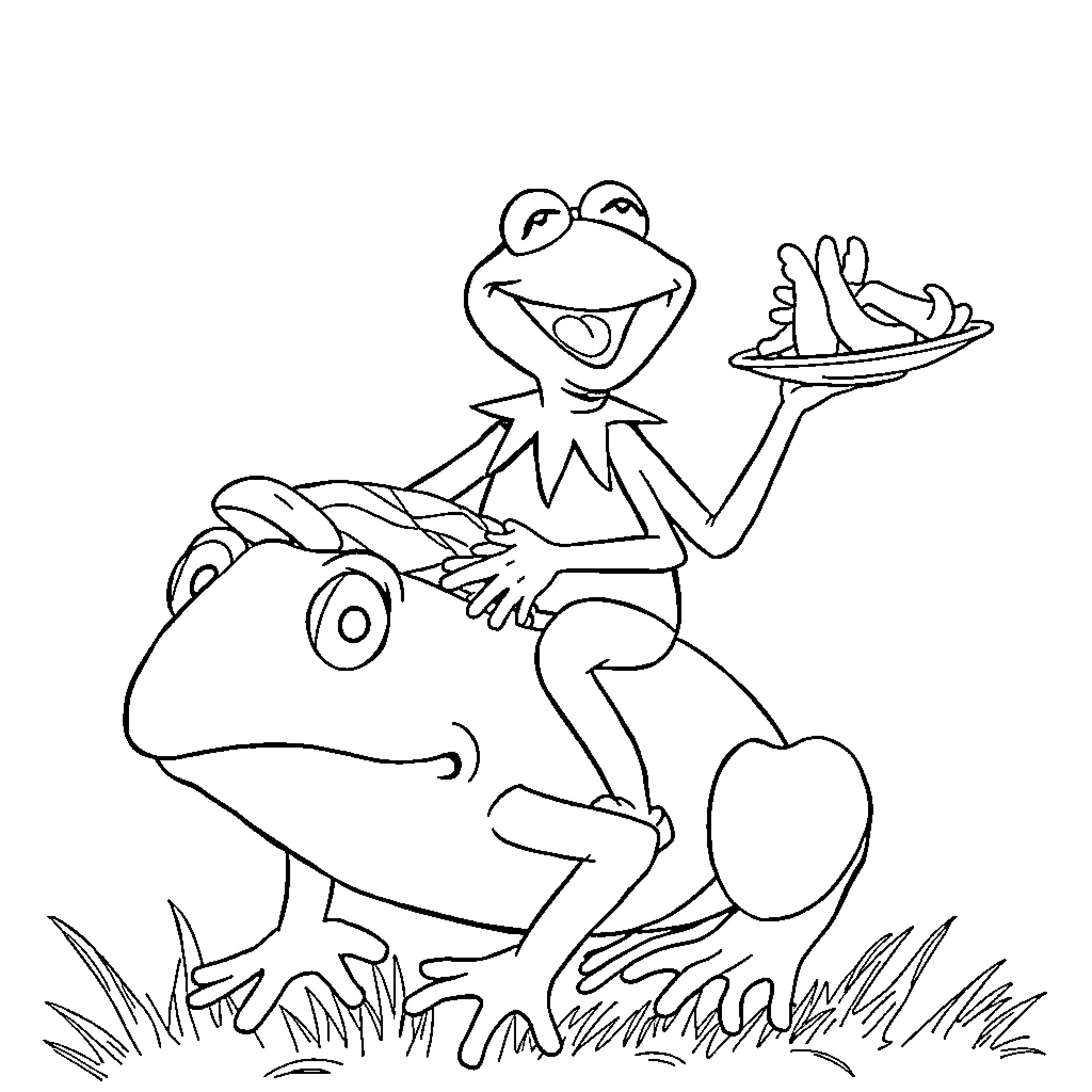 Kermit the Frog serving food on a platter Coloring Page (free black-and-white line drawing printable PDF for all, from beginners to advanced learners, including children, teens, adults, and seniors)