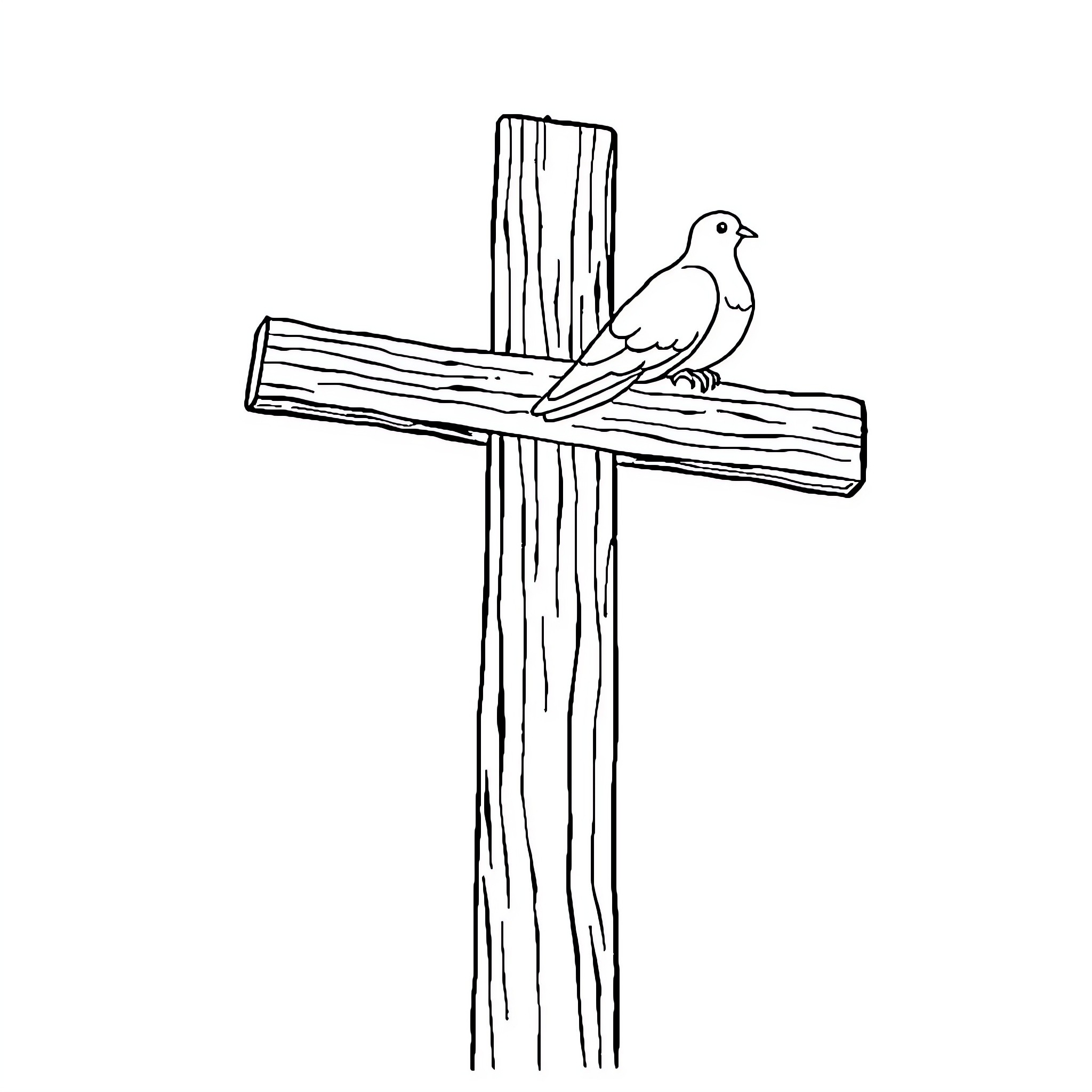 Cross with Perched Dove Coloring Page (free black-and-white line drawing printable PDF for all, from beginners to advanced learners, including children, teens, adults, and seniors)