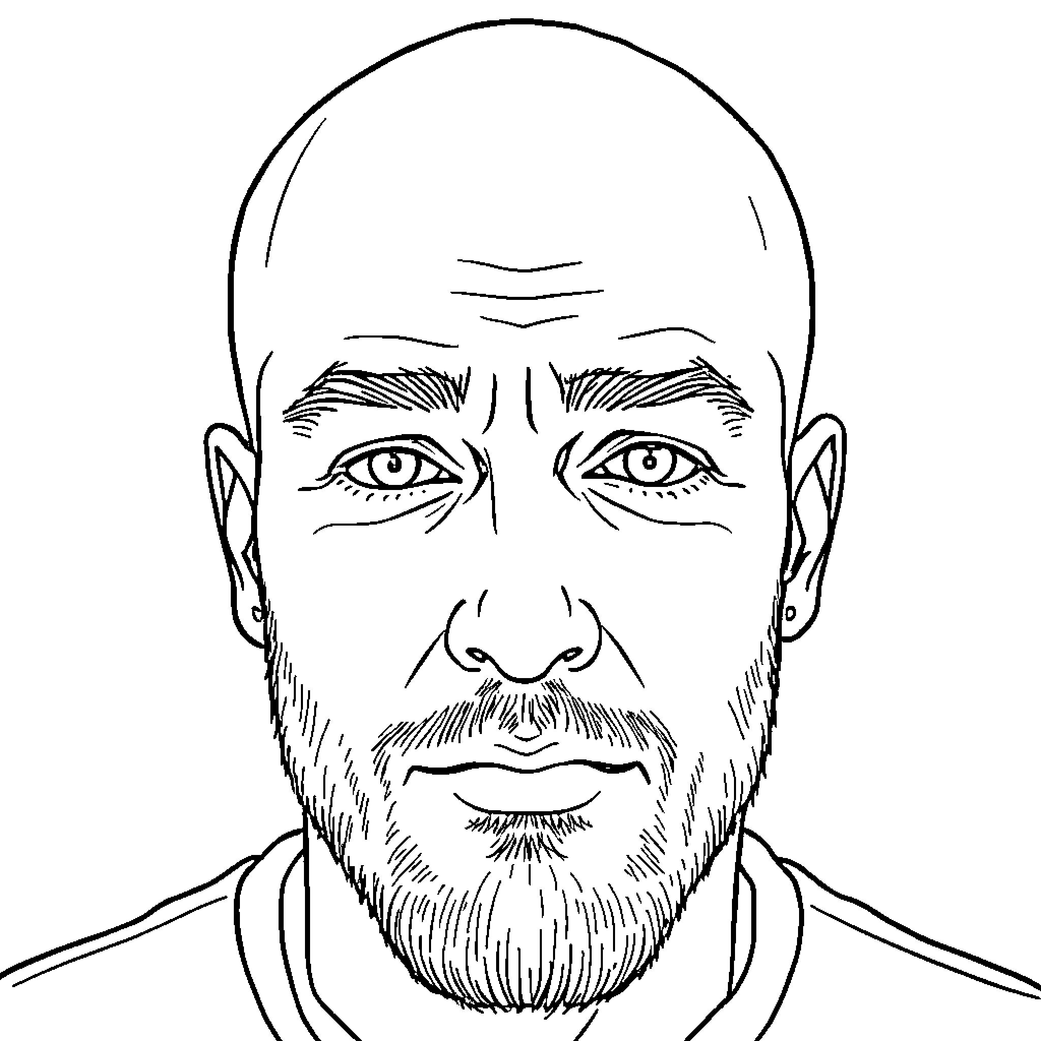 Man with a serious expression and a beard Coloring Page (free black-and-white line drawing printable PDF for all, from beginners to advanced learners, including children, teens, adults, and seniors)