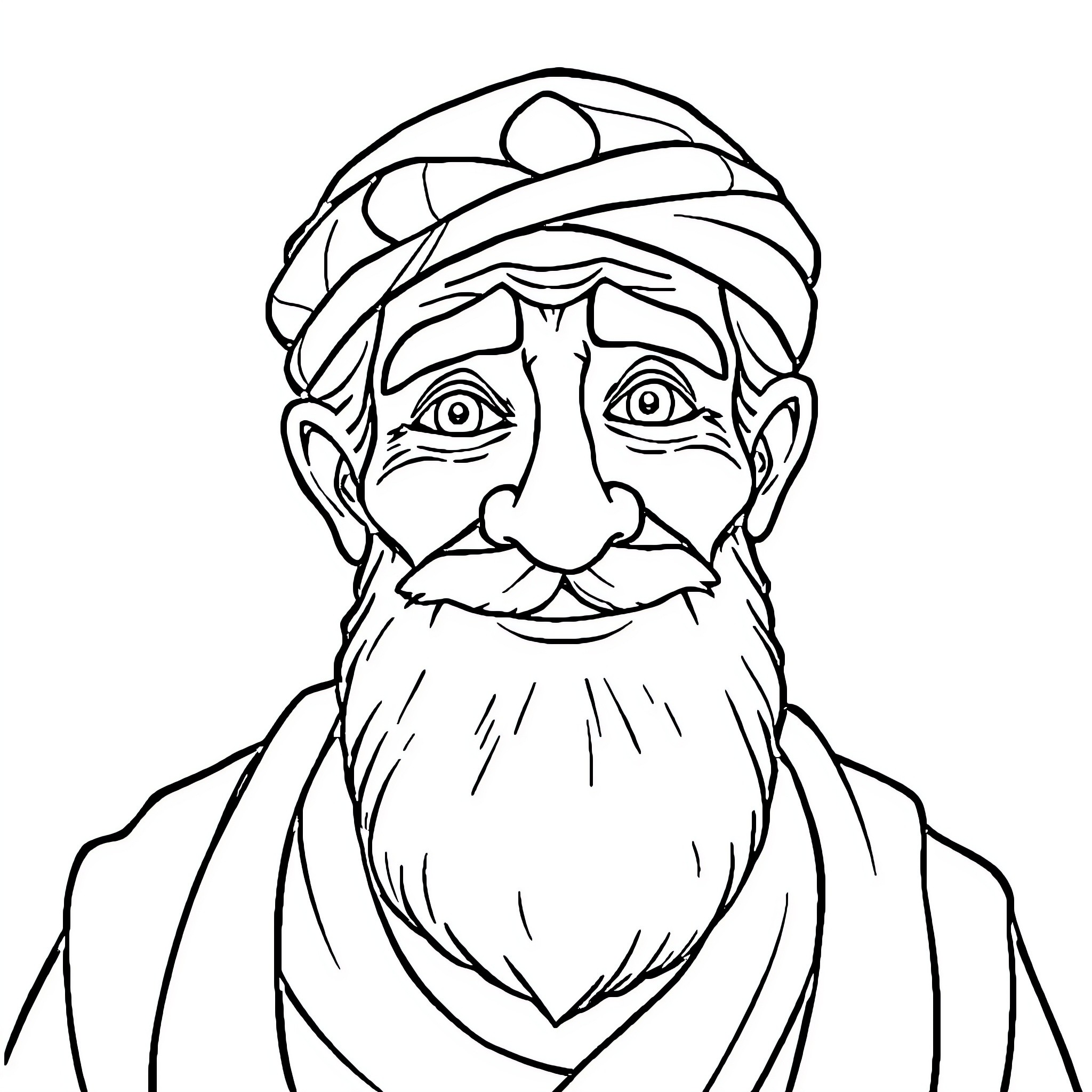 Sandrio's Friendly Old Man Portrait Coloring Page (free black-and-white line drawing printable PDF for all, from beginners to advanced learners, including children, teens, adults, and seniors)