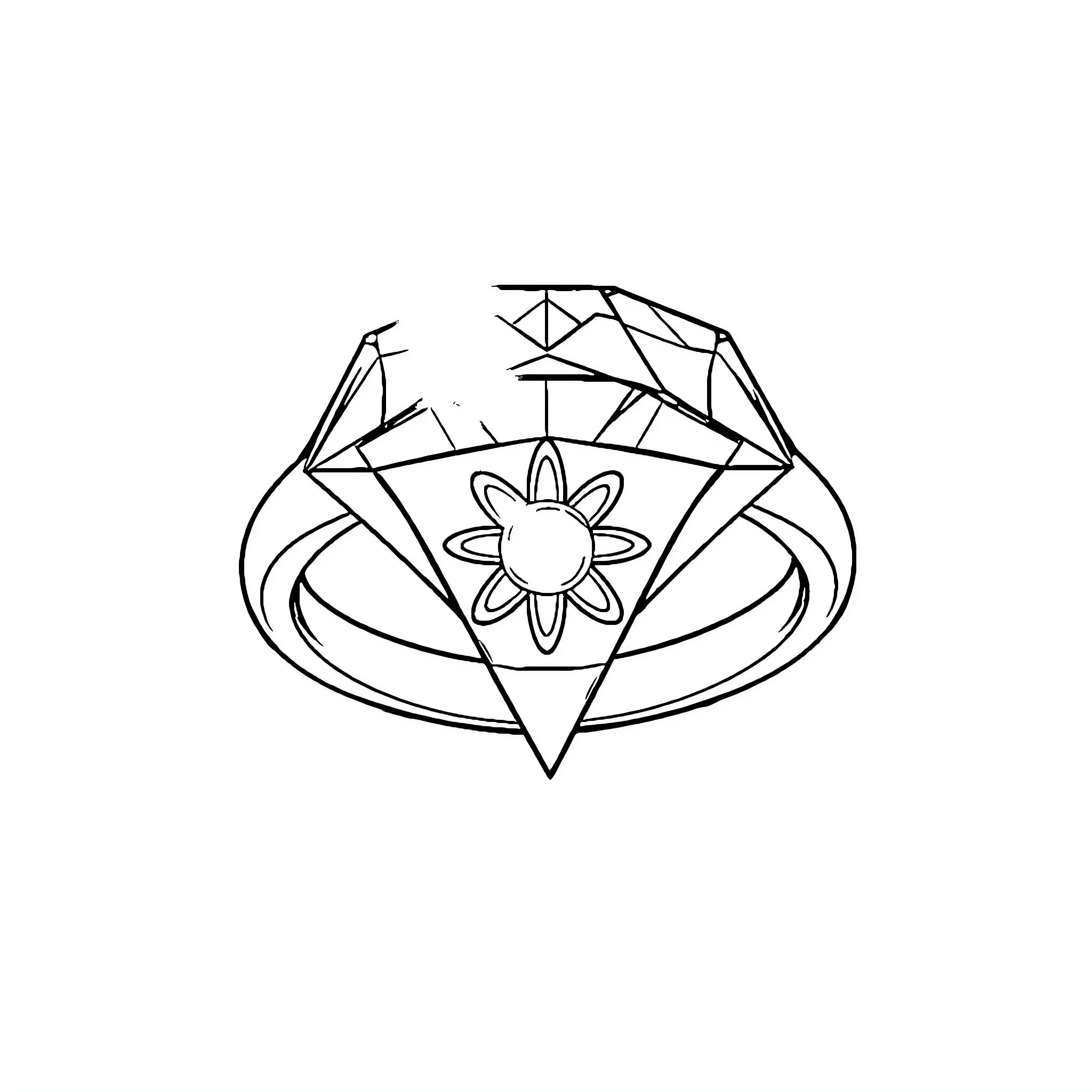 Carbon Gem with Floral Motif Coloring Page (free black-and-white line drawing printable PDF for all, from beginners to advanced learners, including children, teens, adults, and seniors)