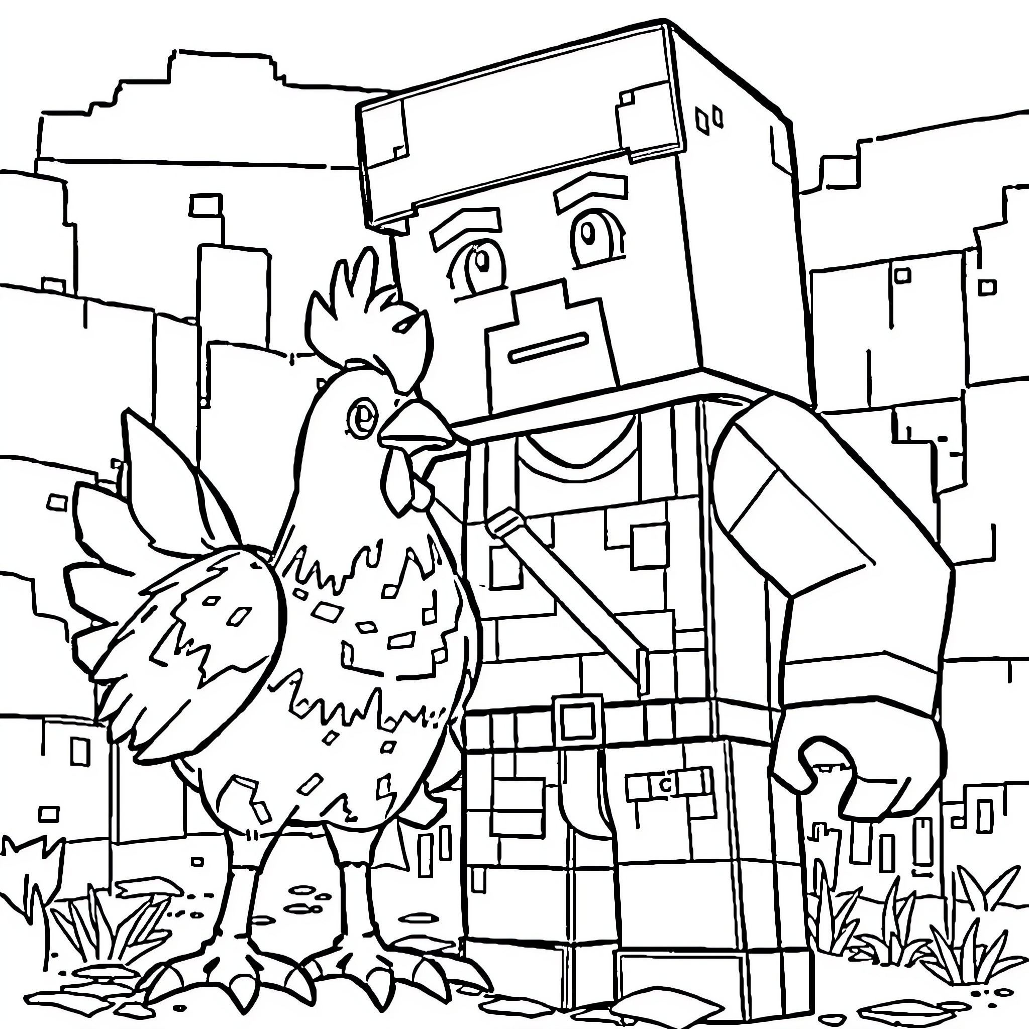 Steve's Cartoon Adventure in the Cityscape Coloring Page (free black-and-white line drawing printable PDF for all, from beginners to advanced learners, including children, teens, adults, and seniors)